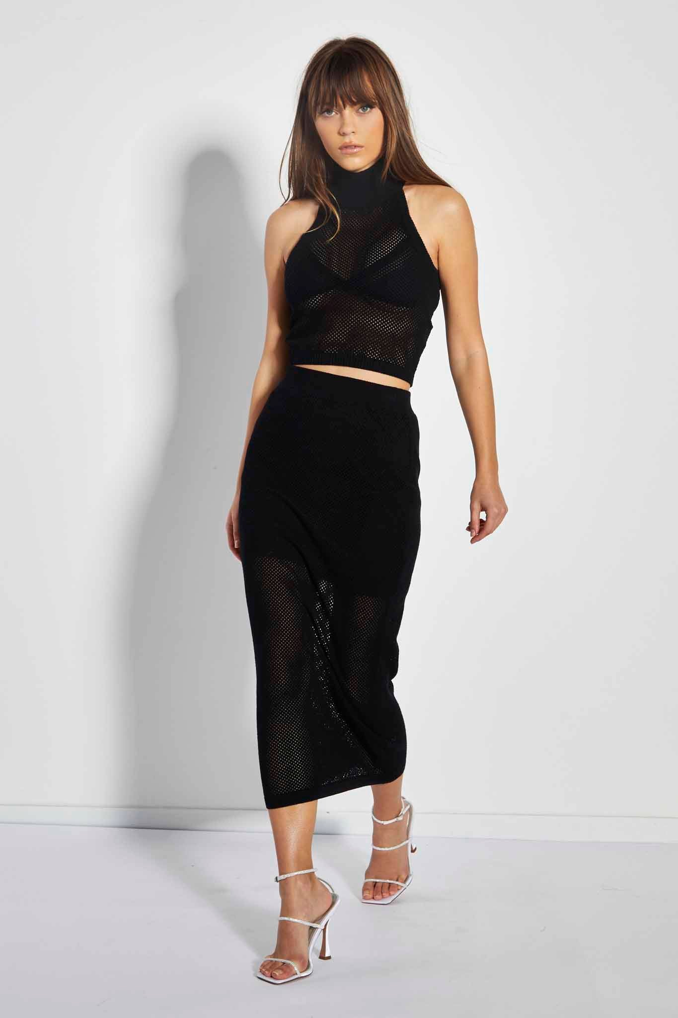 Glamorous Care Black Knitted Halterneck Crop Top - Image 3