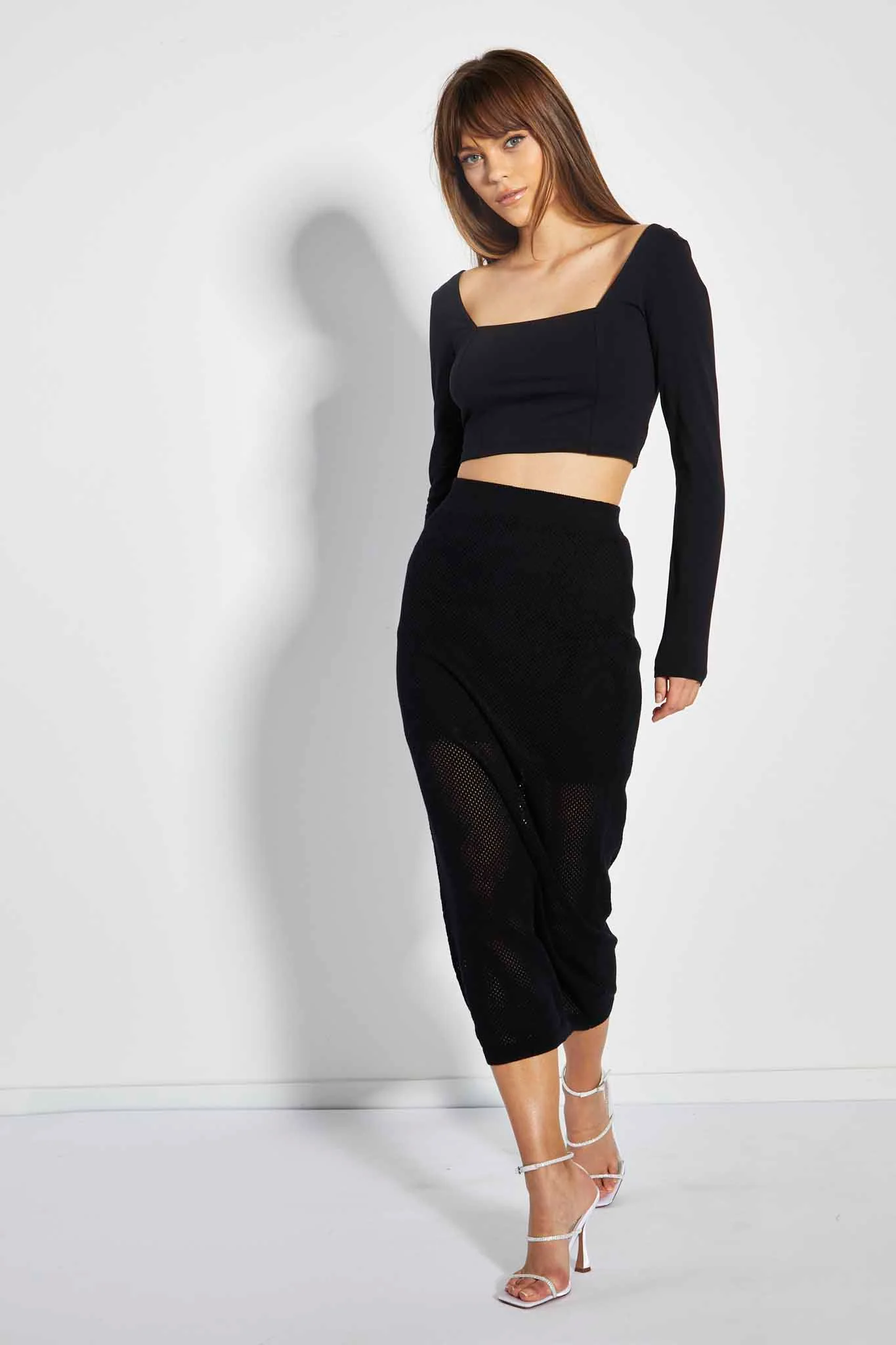 Glamorous Care Black Long Sleeve Square Neck Crop Top - Image 3