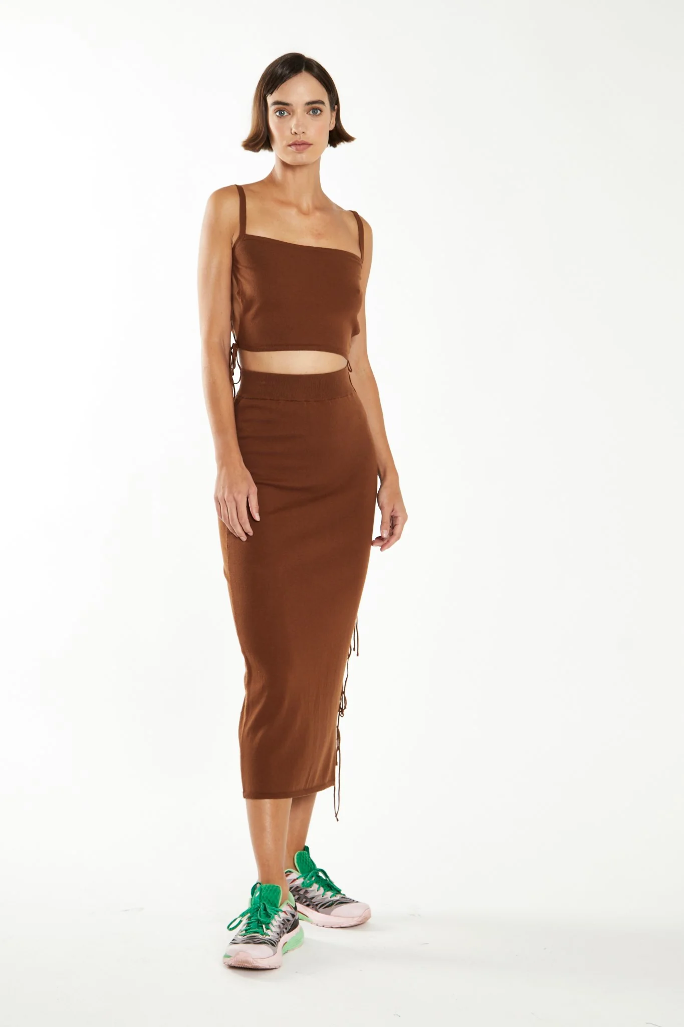Mahogany-Brown Side Tie Knitted Crop-Top - Image 4