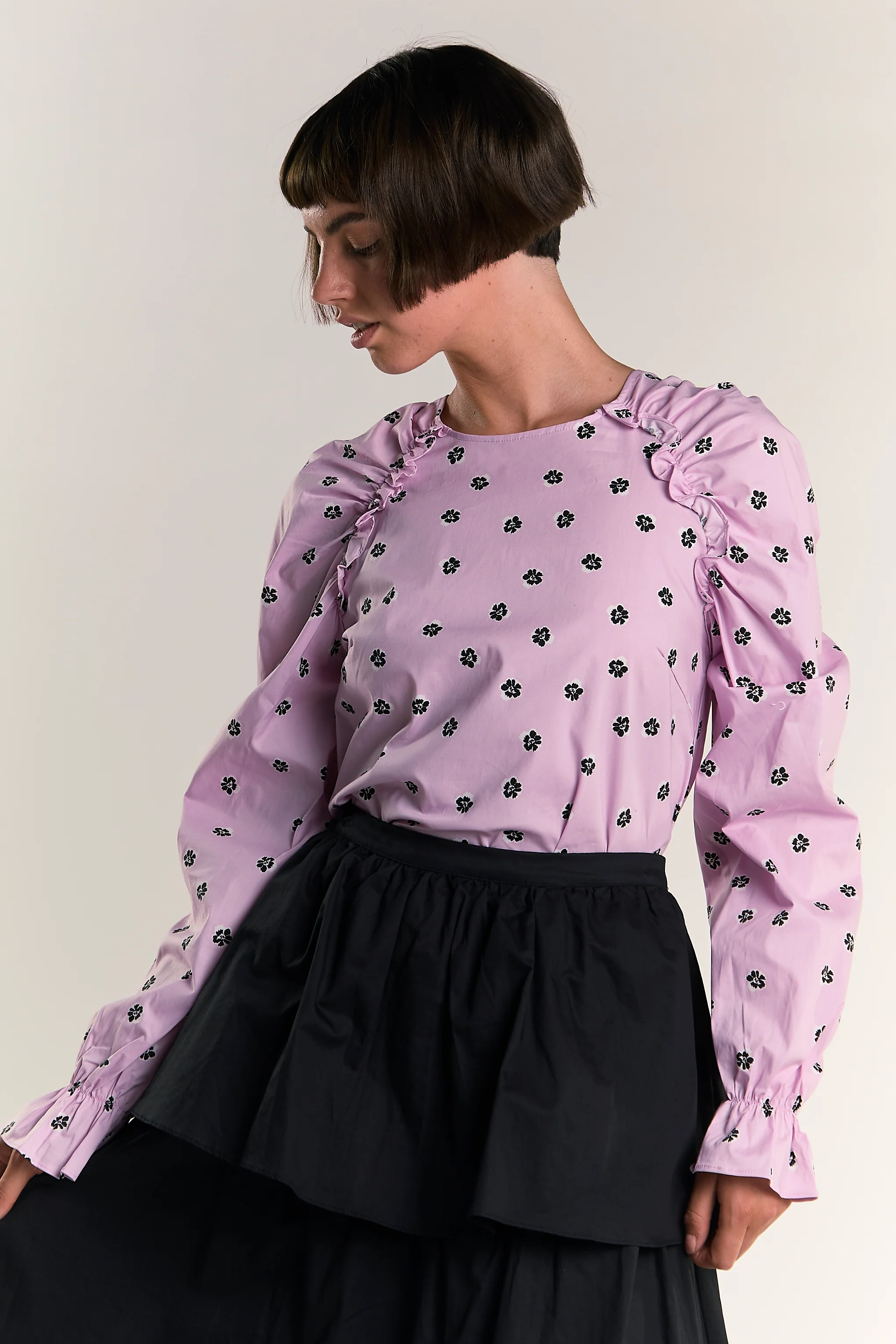 Glamorous Pink Ditsy Cotton Ruffle Blouse - Image 3