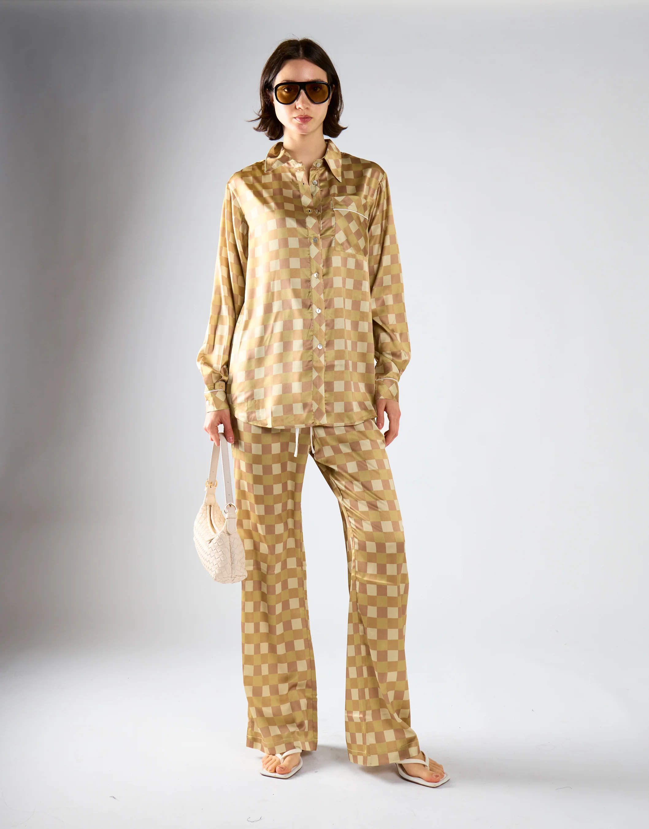 Glamorous Brown Khaki Check Oversized Pyjama Style Shirt