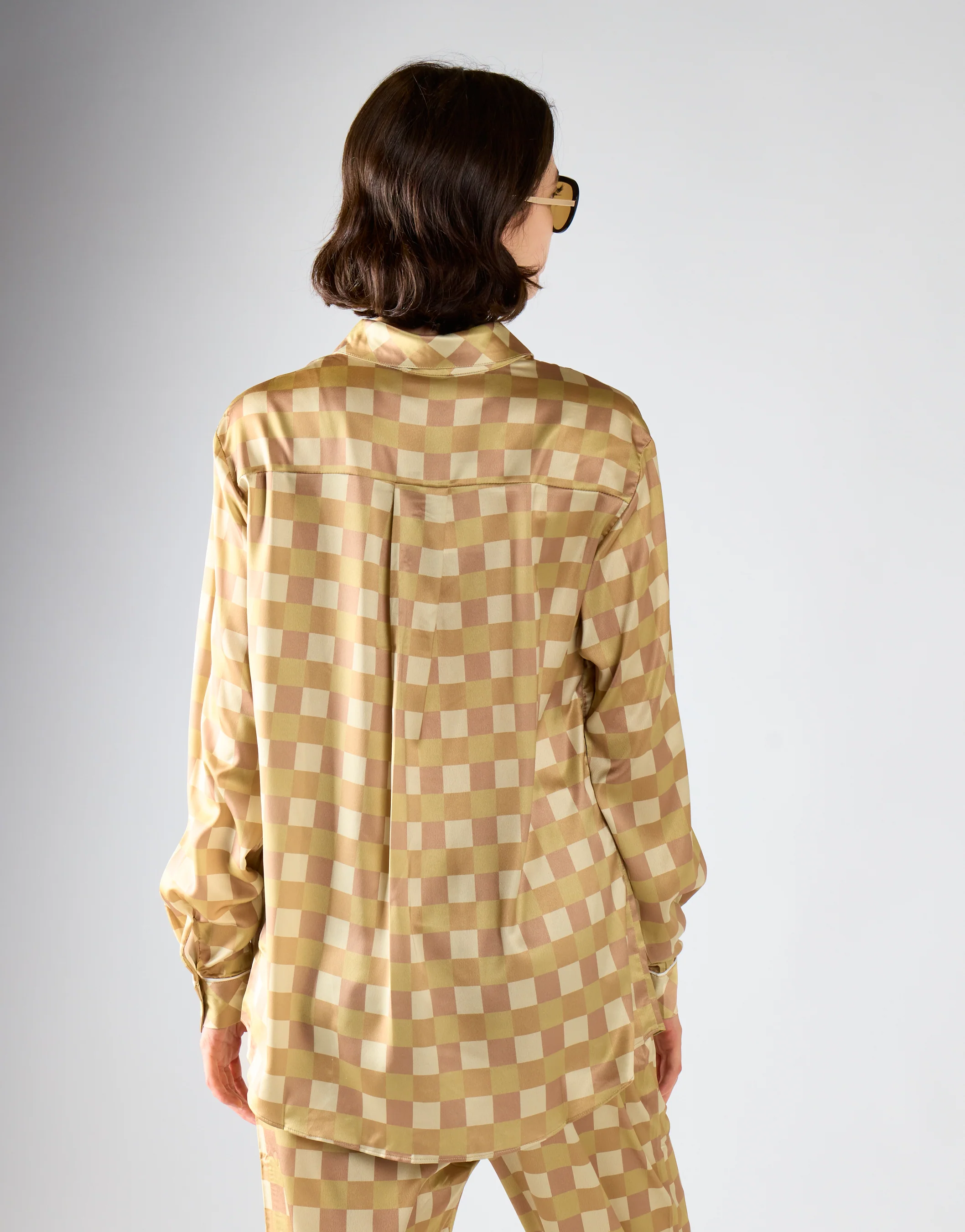 Glamorous Brown Khaki Check Oversized Pyjama Style Shirt - Image 2