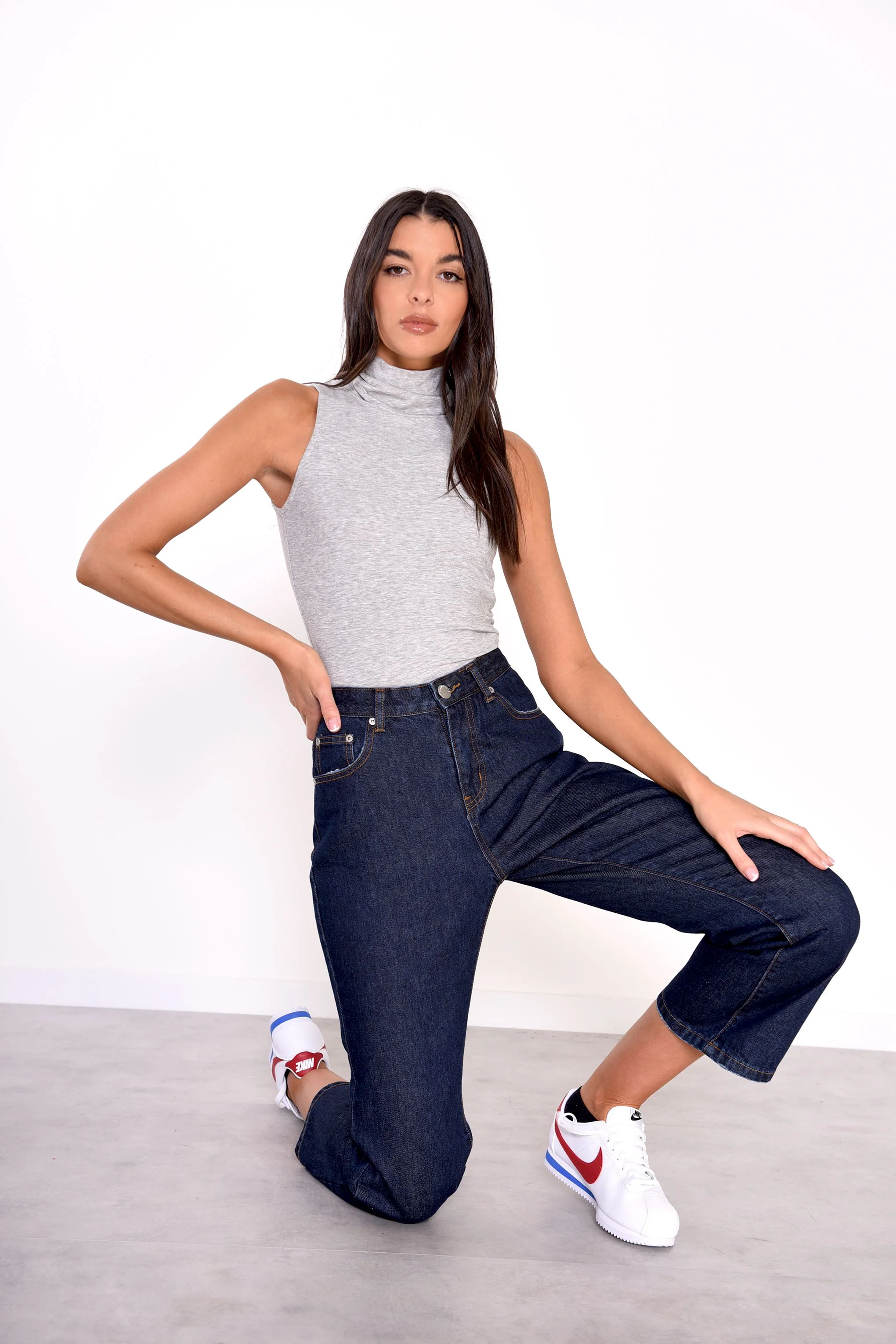 Glamorous Grey Marl High Neck Top - Image 3