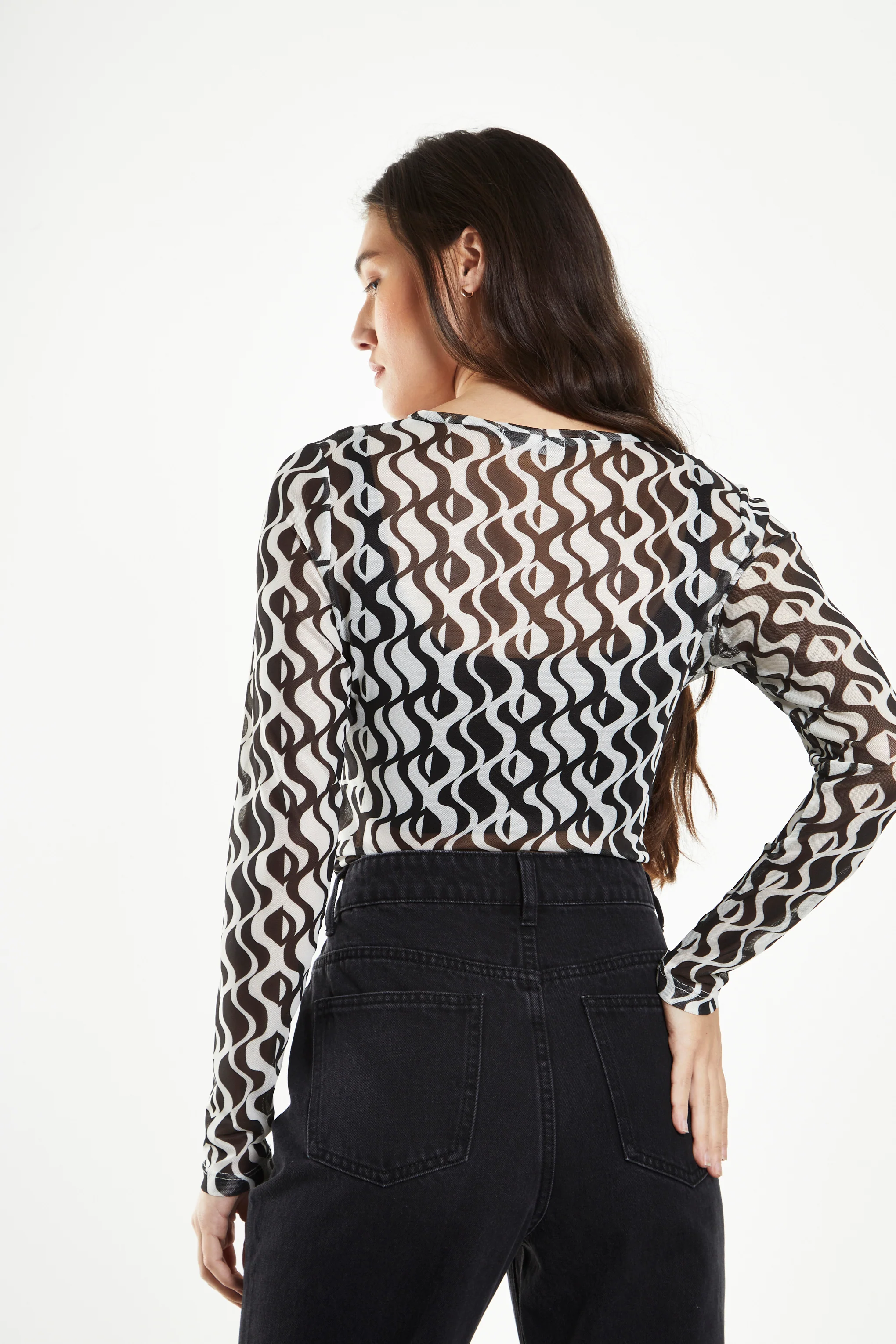 Glamorous Wavy Mono Mesh Long Sleeve Top - Image 2