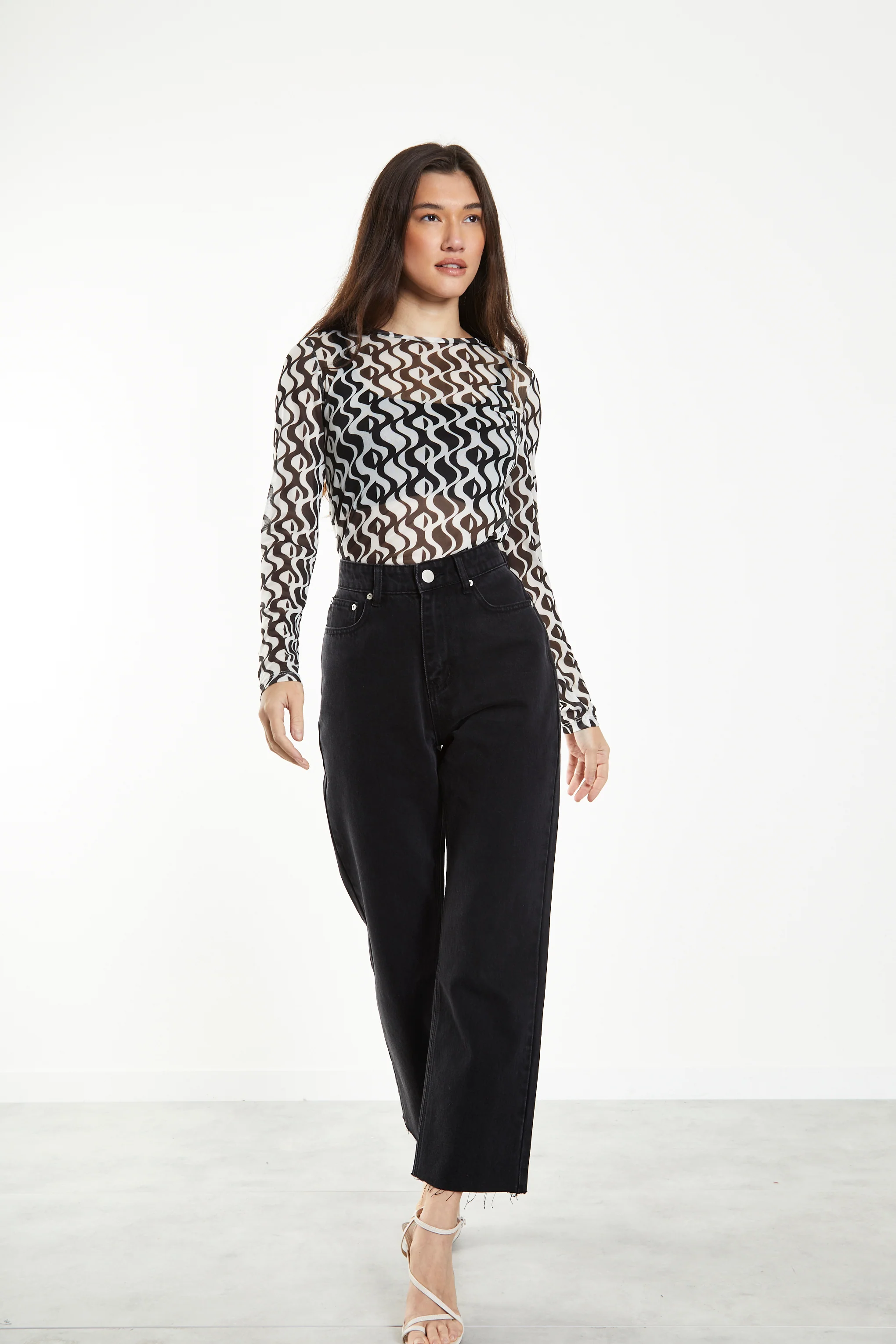 Glamorous Wavy Mono Mesh Long Sleeve Top - Image 4