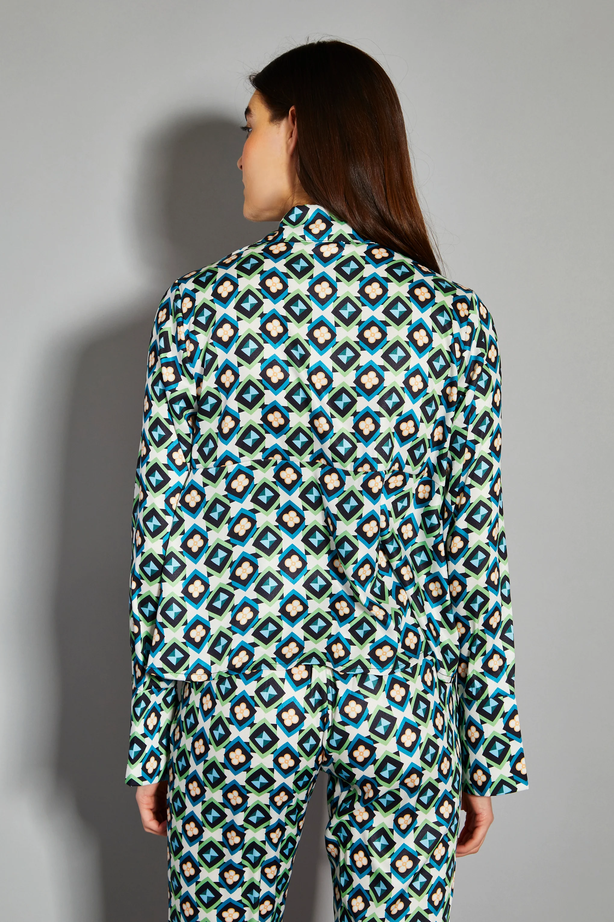 Glamorous Cream Multi Geo Flower Print V-Neck Button Front Shirt - Image 2