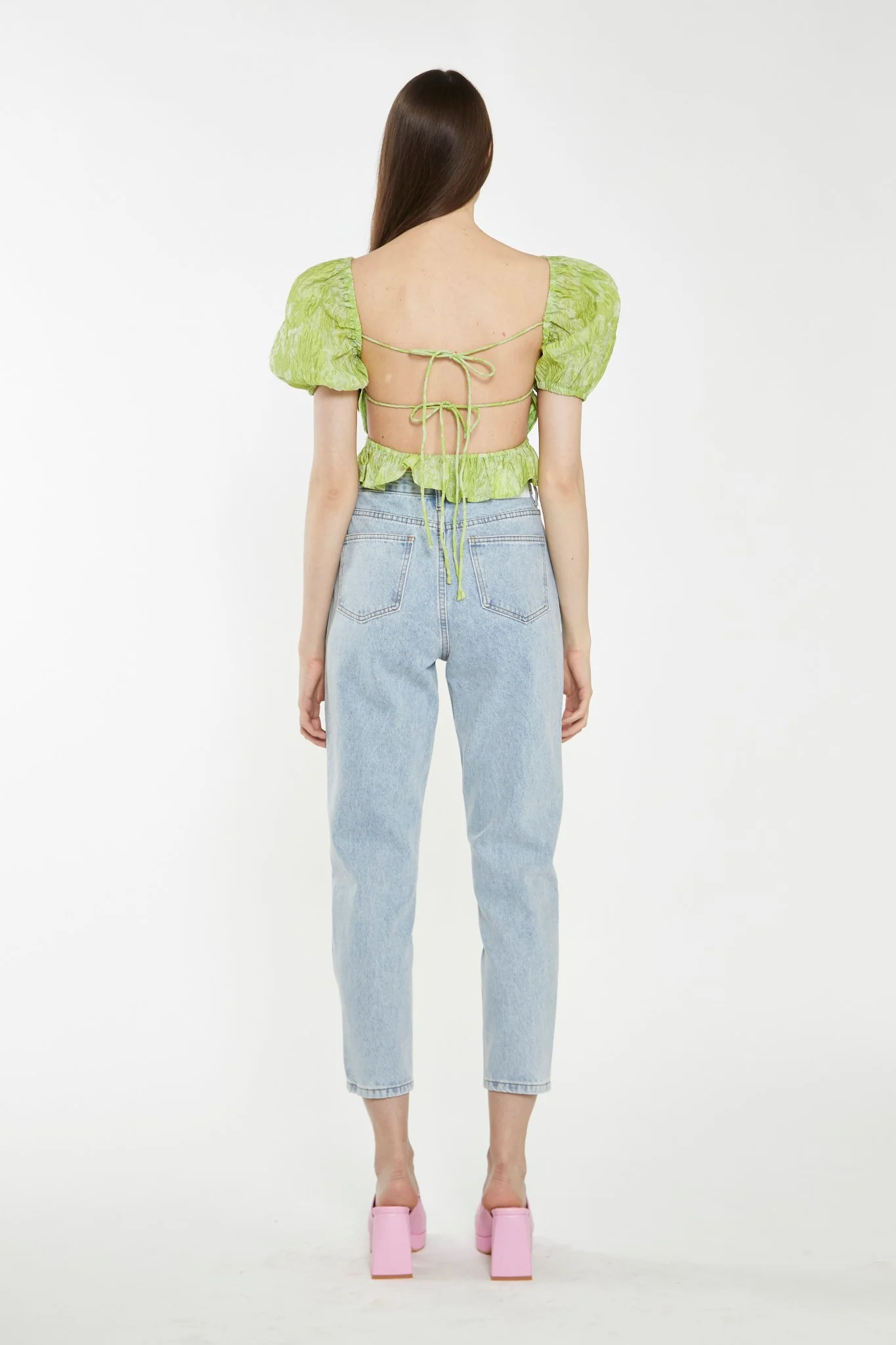 Lime Organza Jacquard Open-Back Top - Image 2