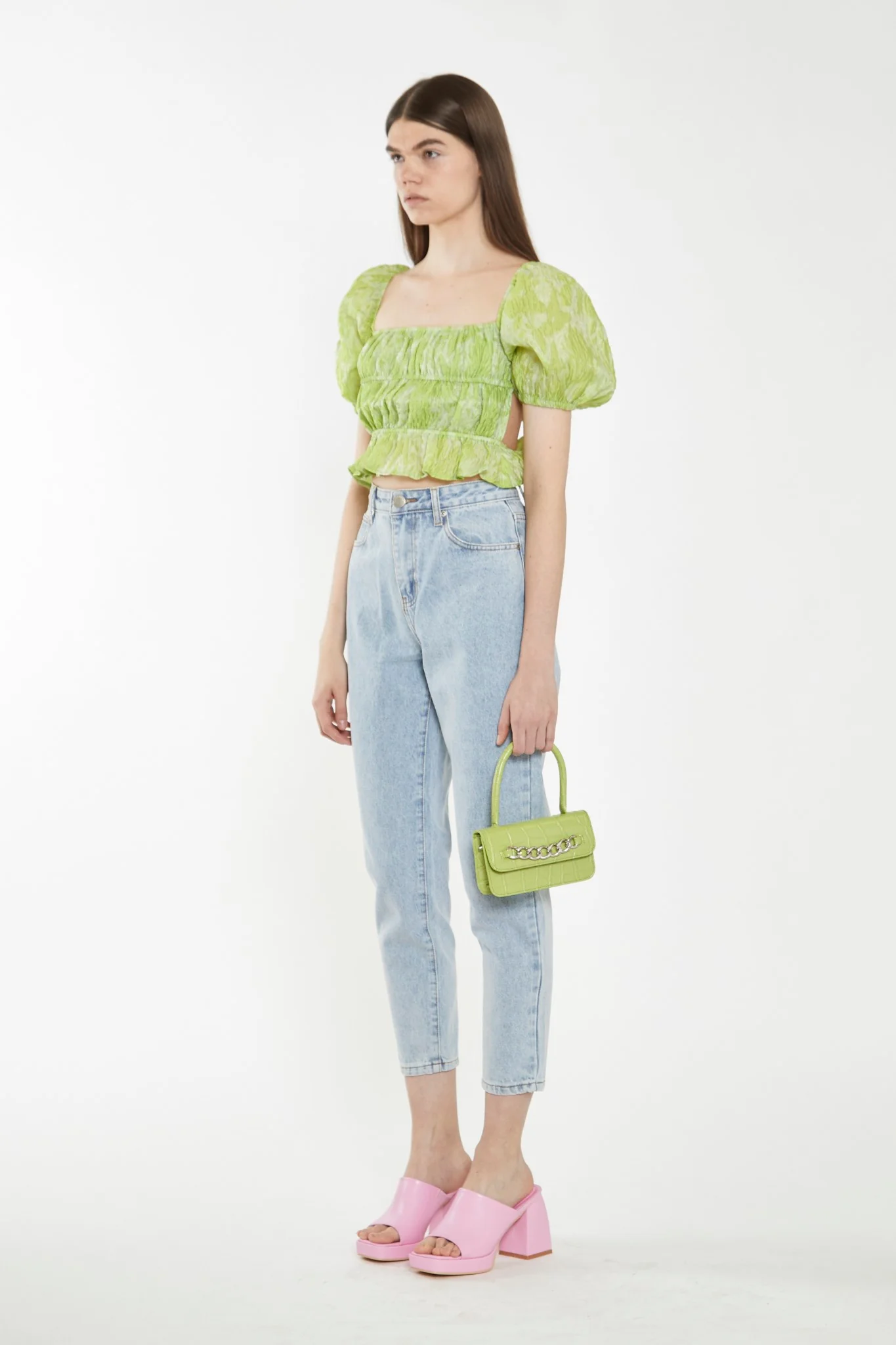 Lime Organza Jacquard Open-Back Top - Image 3