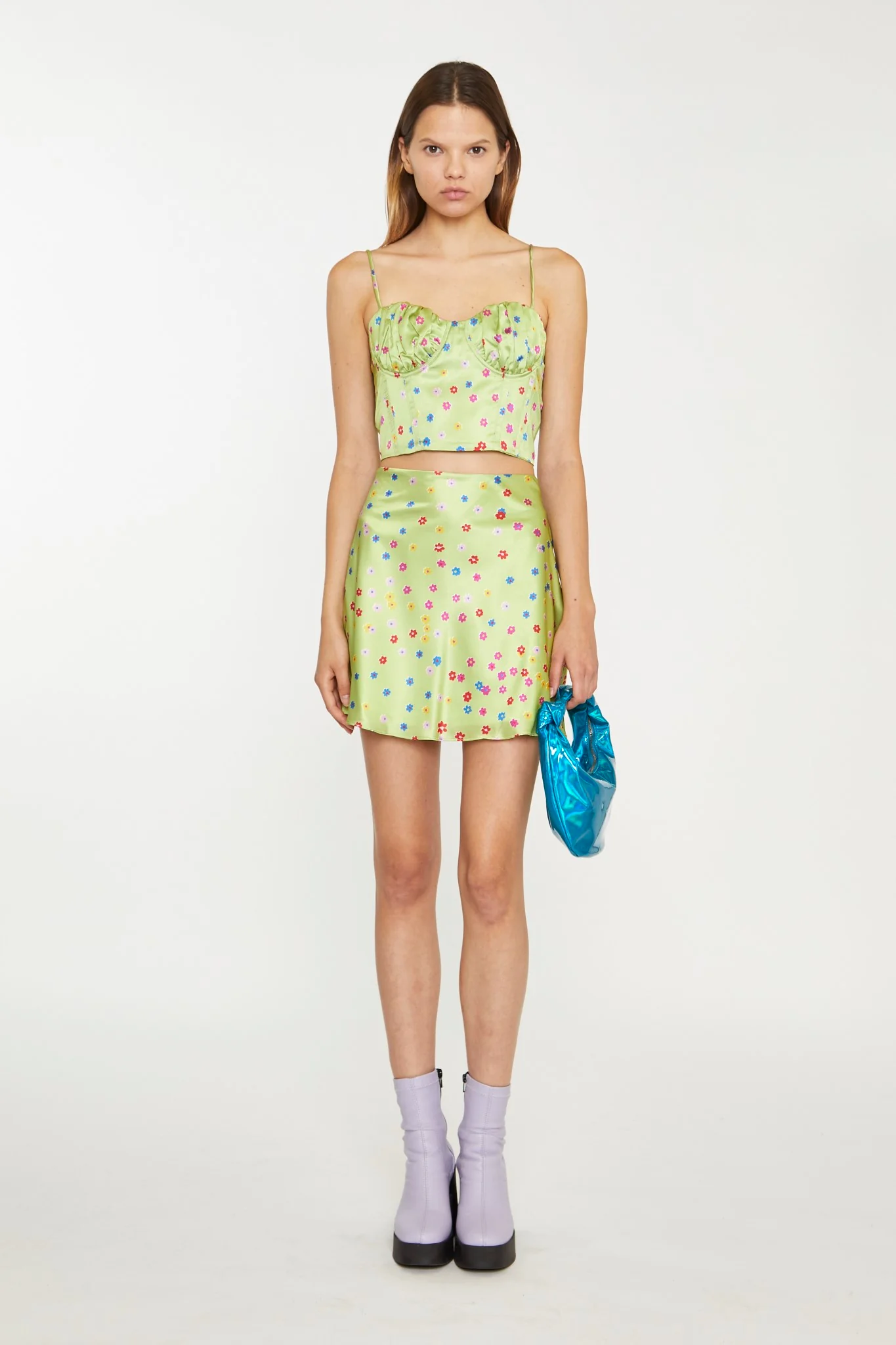 Lime-Multi Daisy Ruched Bust Corset Top - Image 4