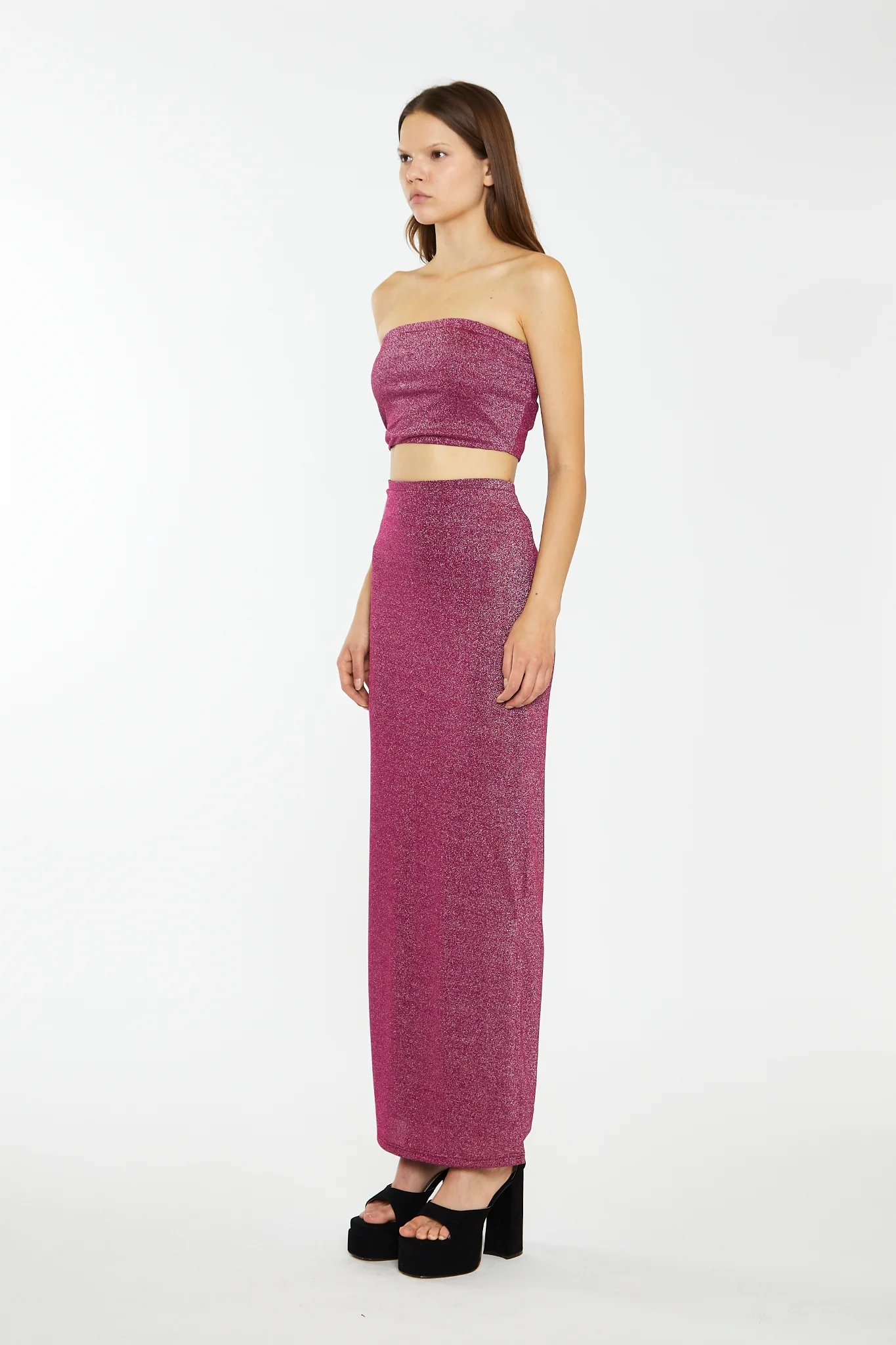 Red-Plum Glitter Bandeau Crop-Top - Image 4
