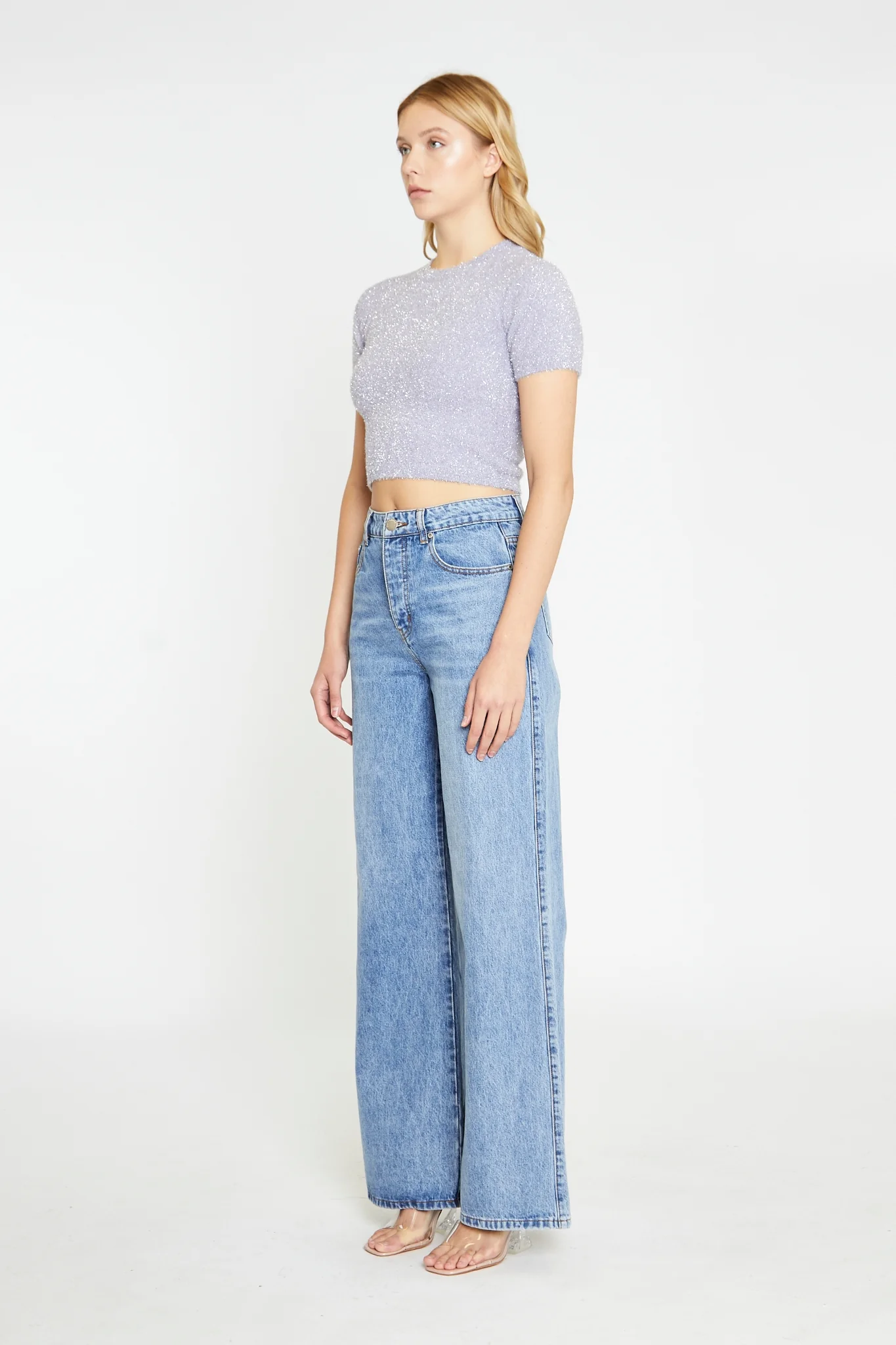 Lilac-Glitter Short-Sleeve Knitted Top - Image 3