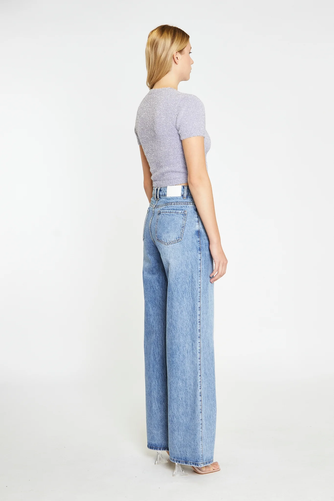 Lilac-Glitter Short-Sleeve Knitted Top - Image 4
