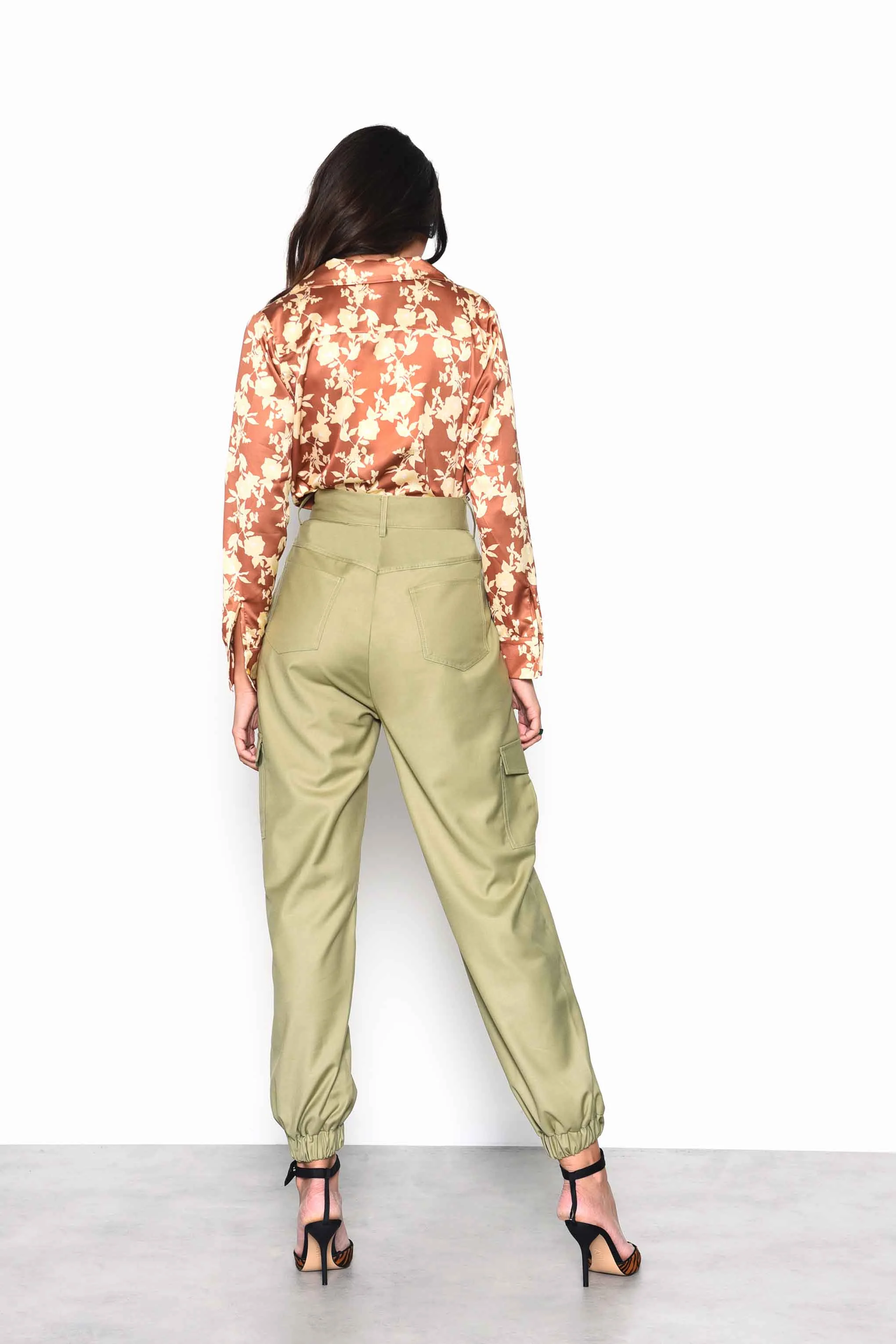 Glamorous Tan Yellow Floral Long Sleeve Button Down Shirt - Image 2