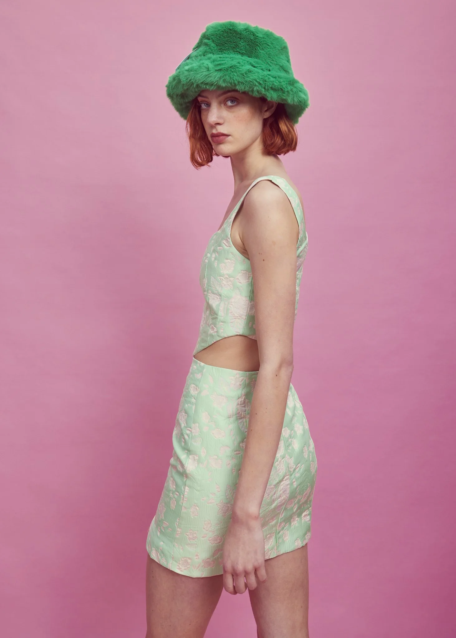 Green-Pink Brocade Corset Top - Image 4