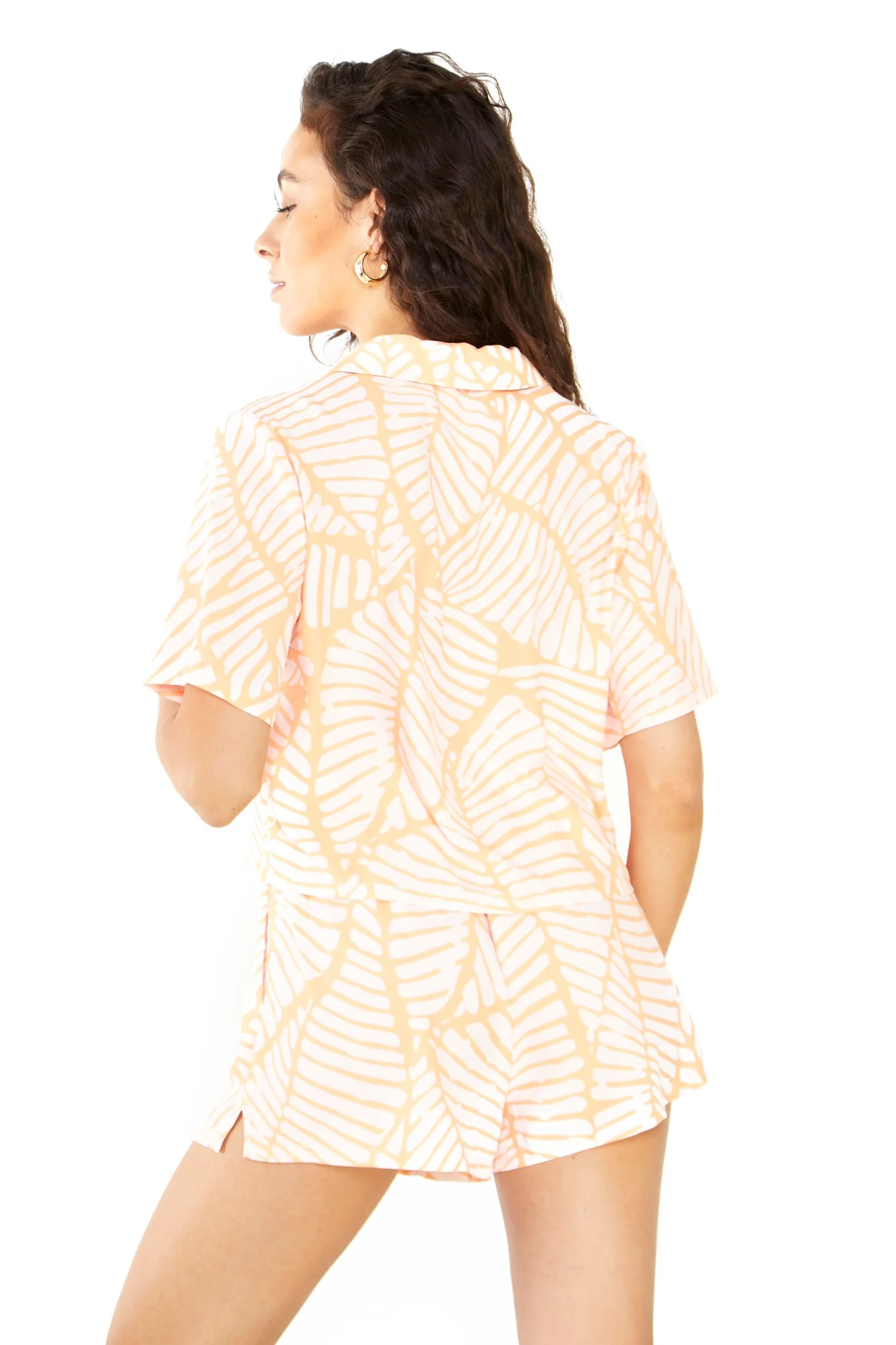 Glamorous Studio Coral Pink Palm Open Collar Shirt - Image 2