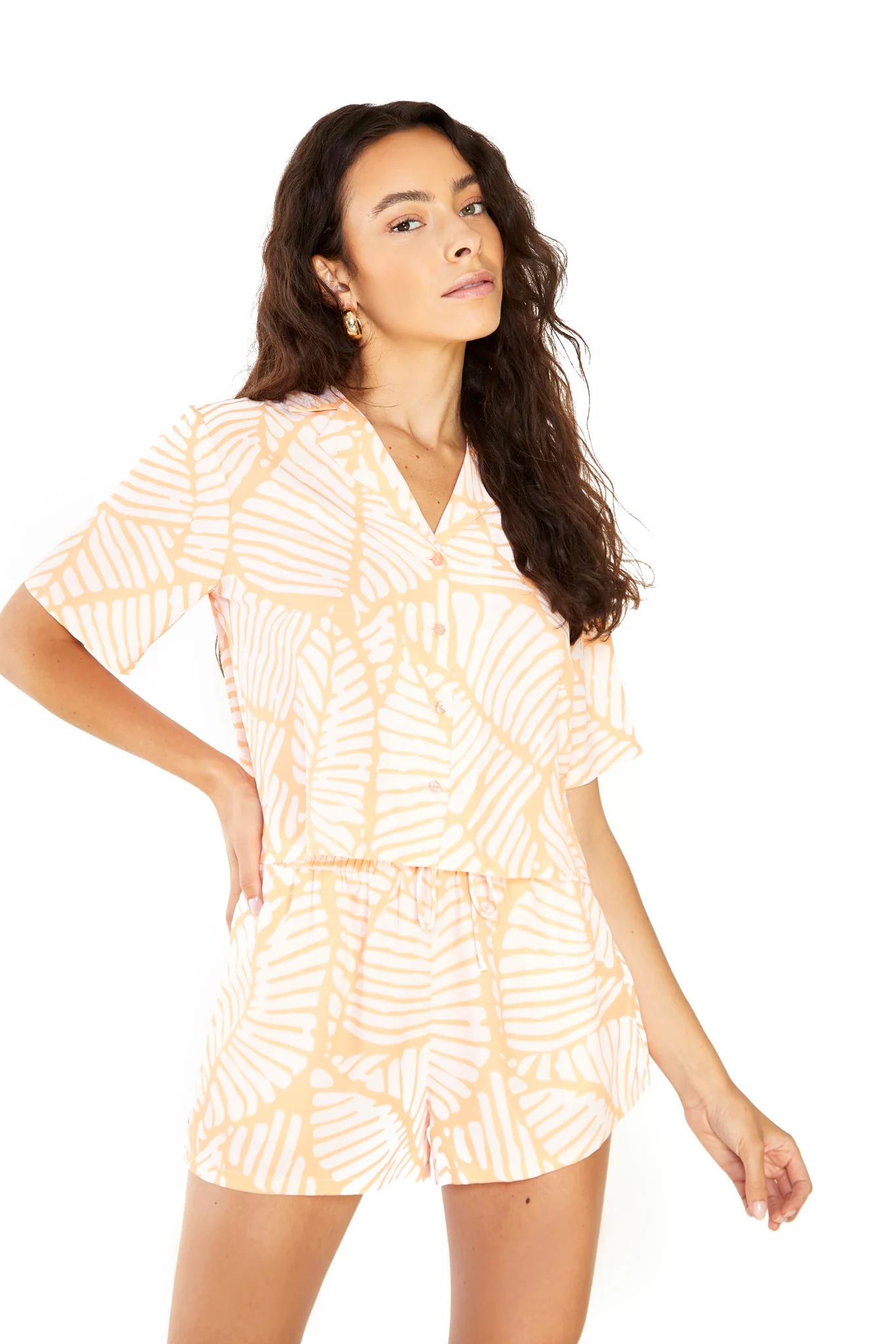 Glamorous Studio Coral Pink Palm Open Collar Shirt - Image 3