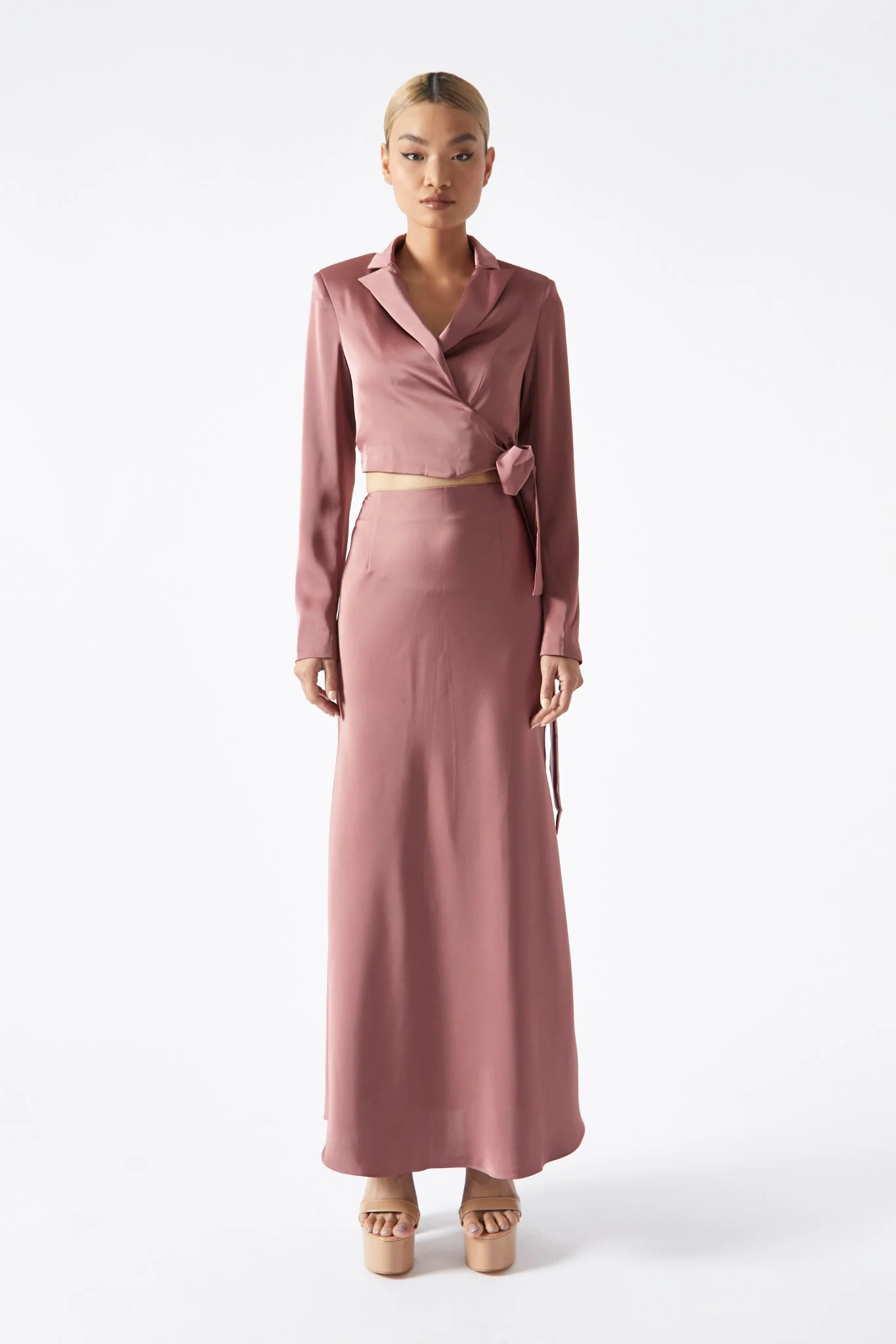Dark-Rose Wrap-Front Crop-Blazer - Image 3