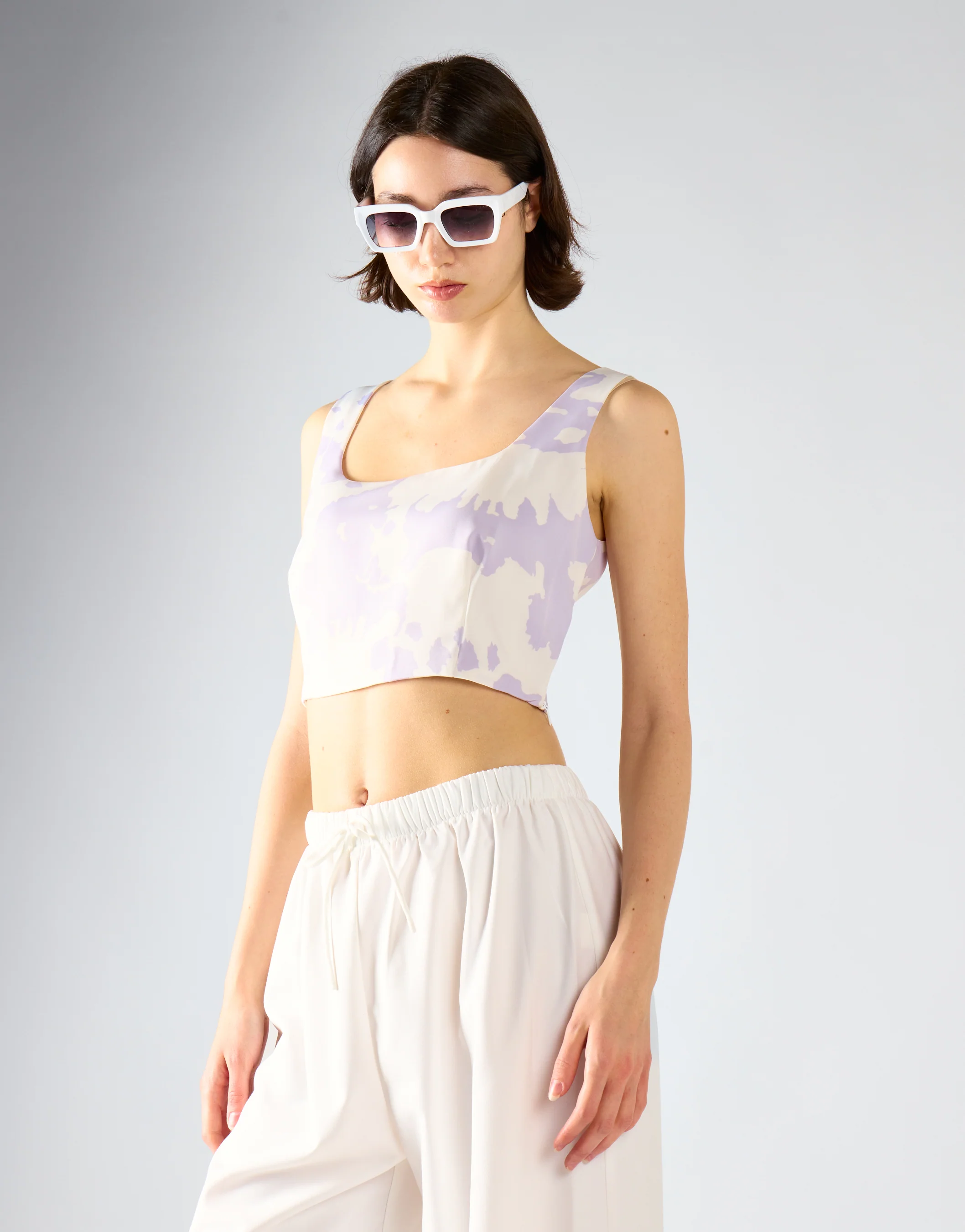 Glamorous Misty Lilac Abstract Crop Top - Image 3