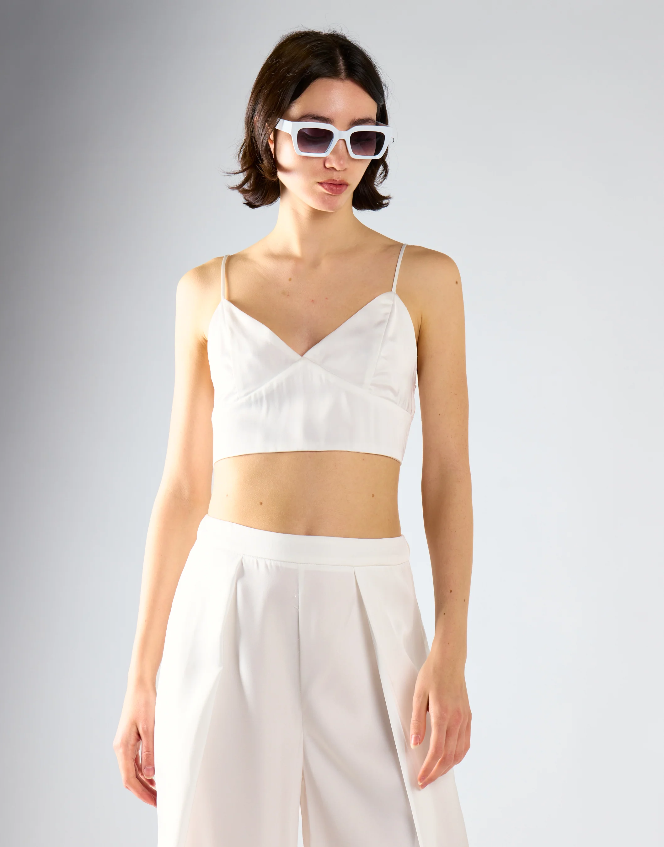 Glamorous Studio White Satin Seamed Bralette - Image 3