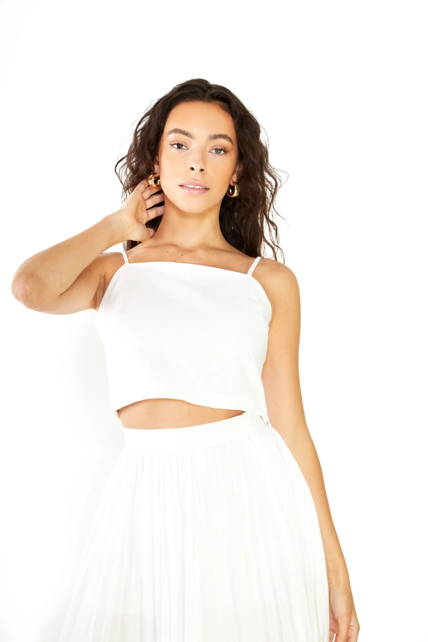 Glamorous Studio White Cotton Double Strap Crop Top - Image 3