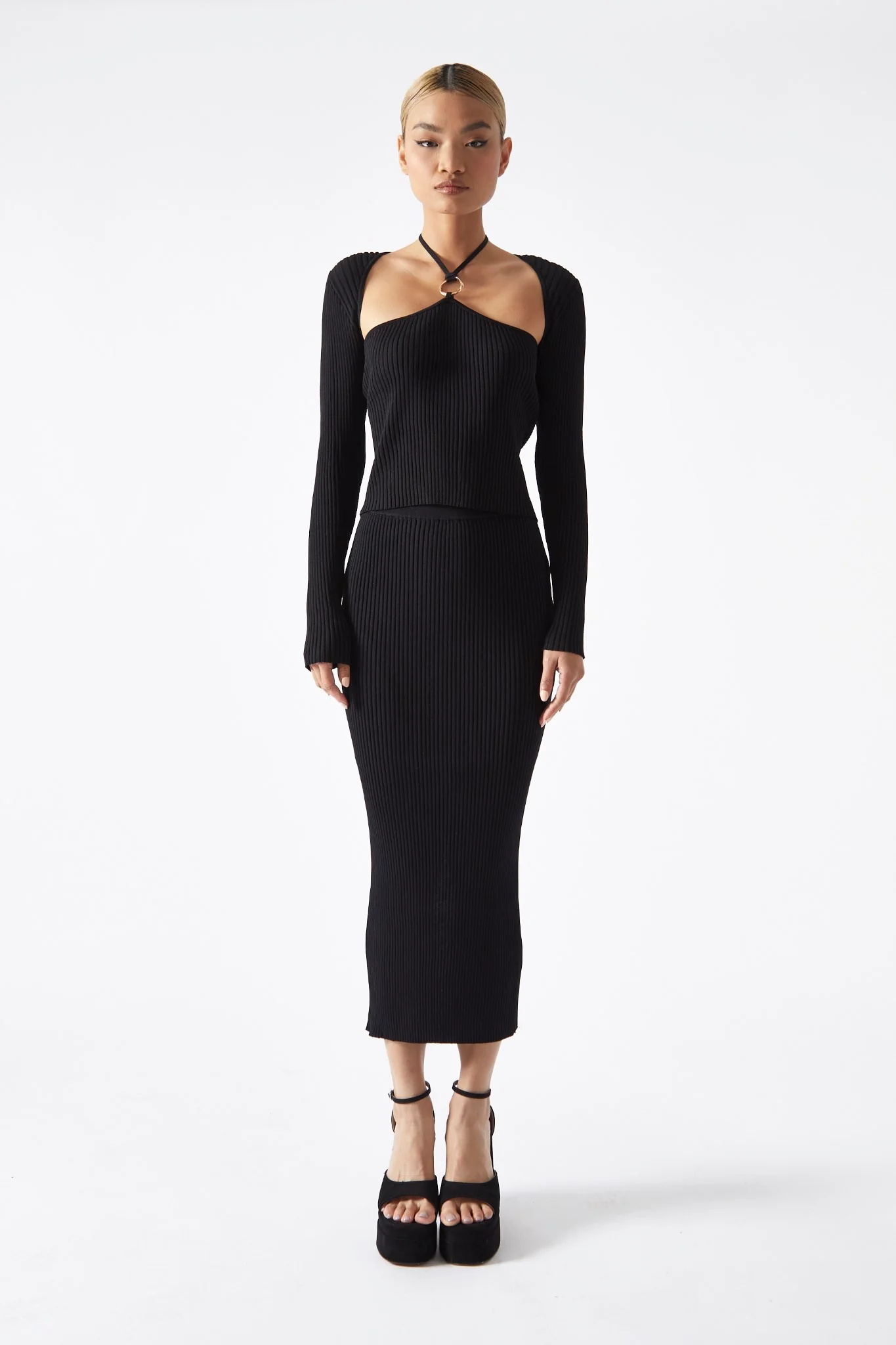 Black Long-Sleeve Halterneck Top - Image 3