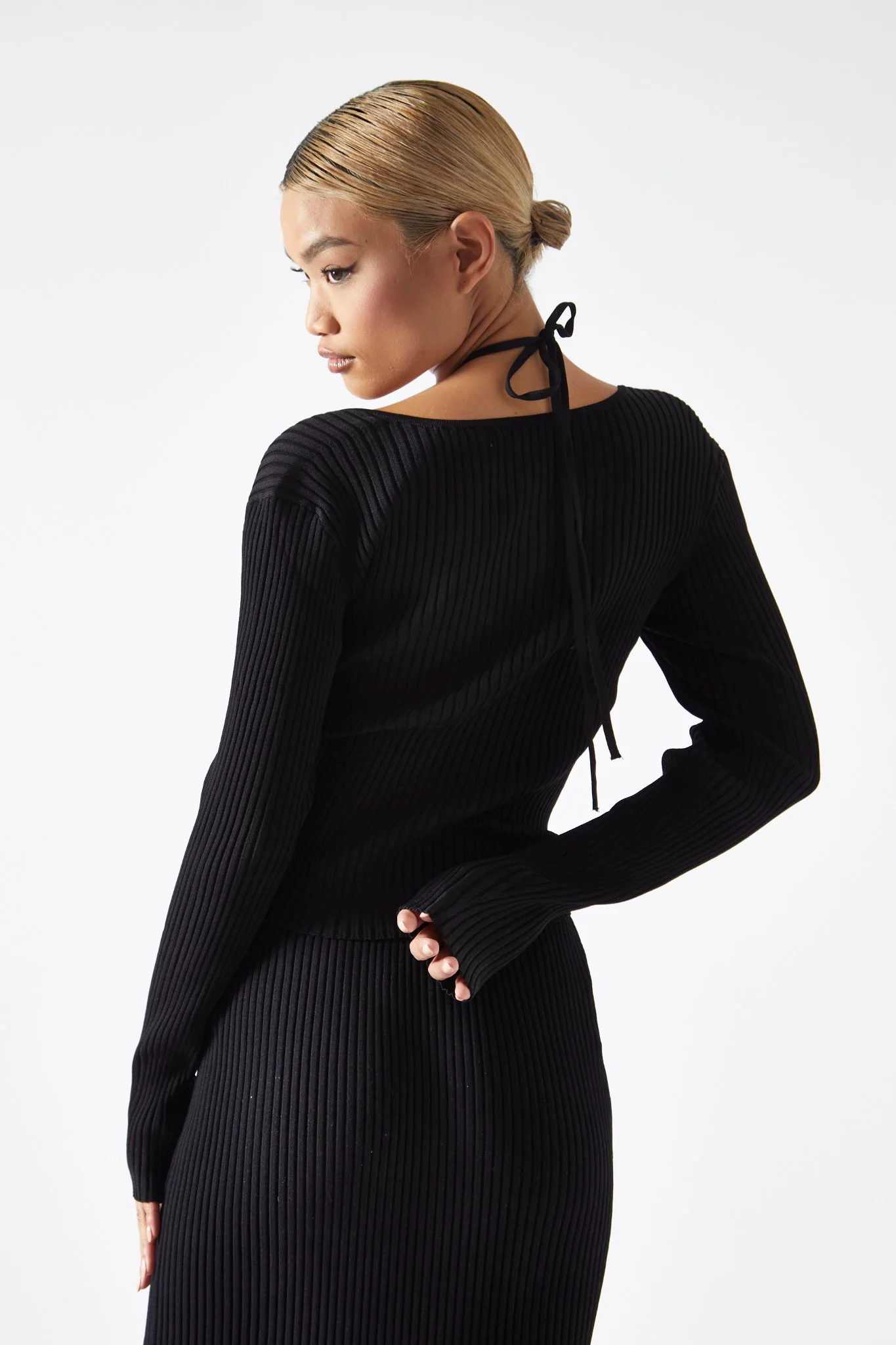 Black Long-Sleeve Halterneck Top - Image 4