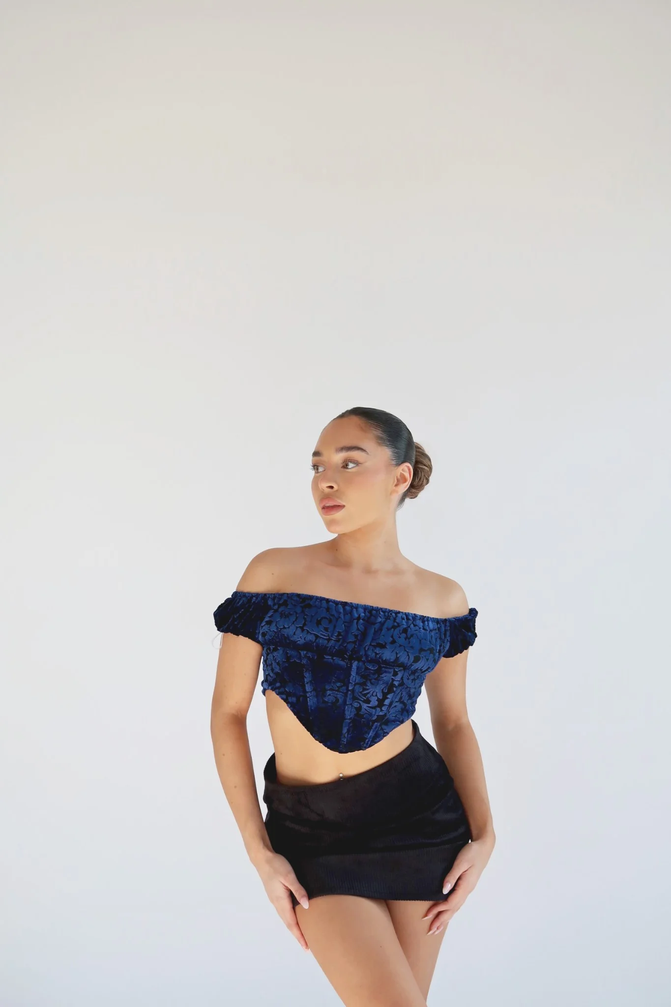 Blue Floral-Devore Milkmaid Corset Top - Image 2