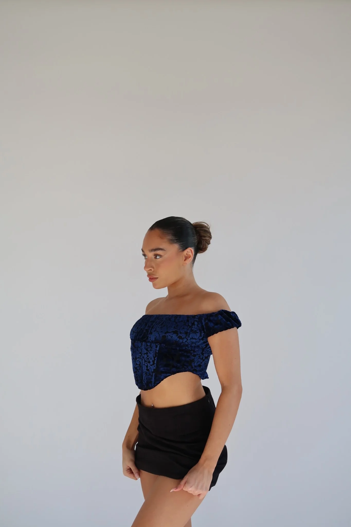 Blue Floral-Devore Milkmaid Corset Top - Image 3