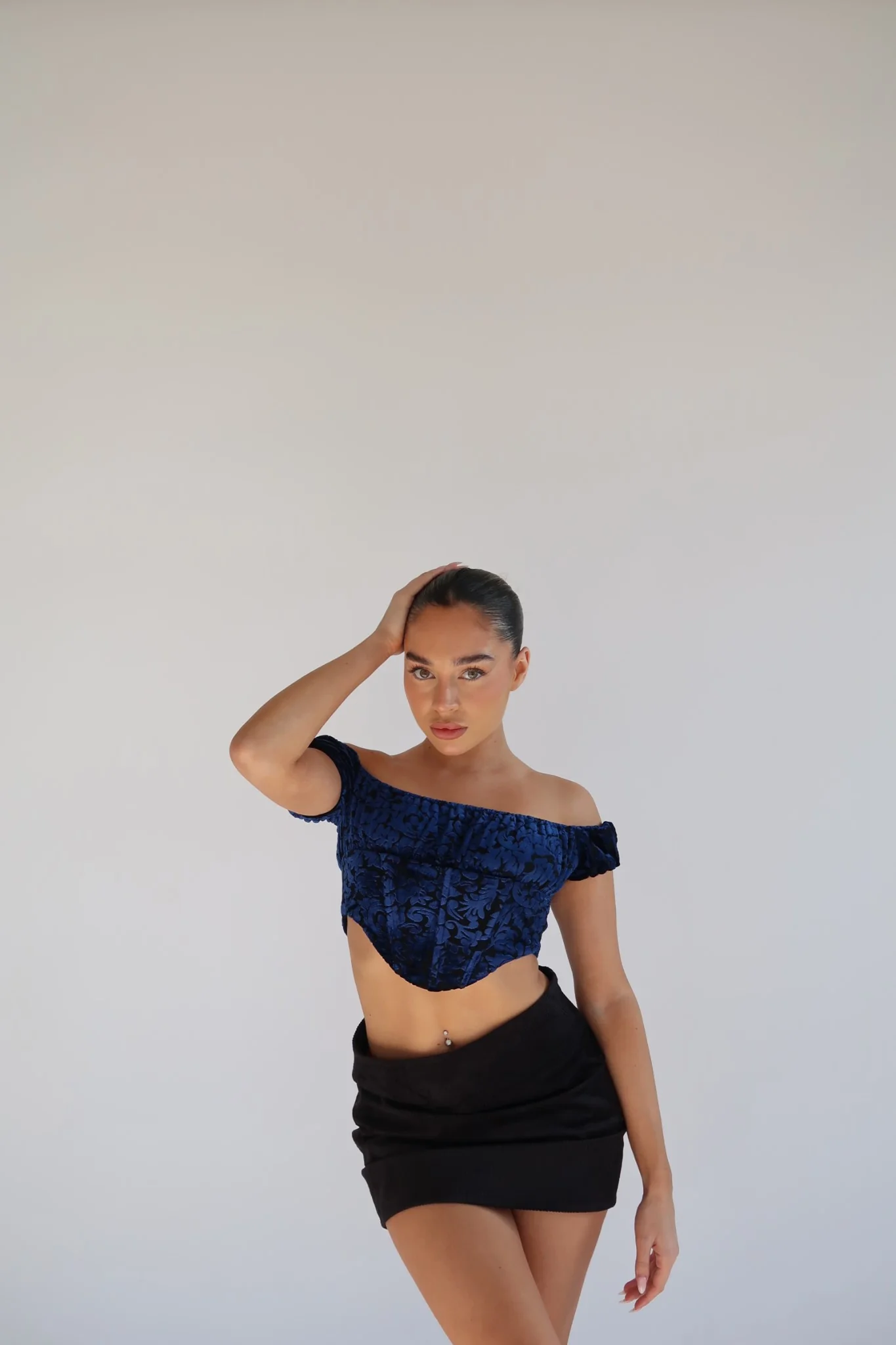 Blue Floral-Devore Milkmaid Corset Top - Image 4