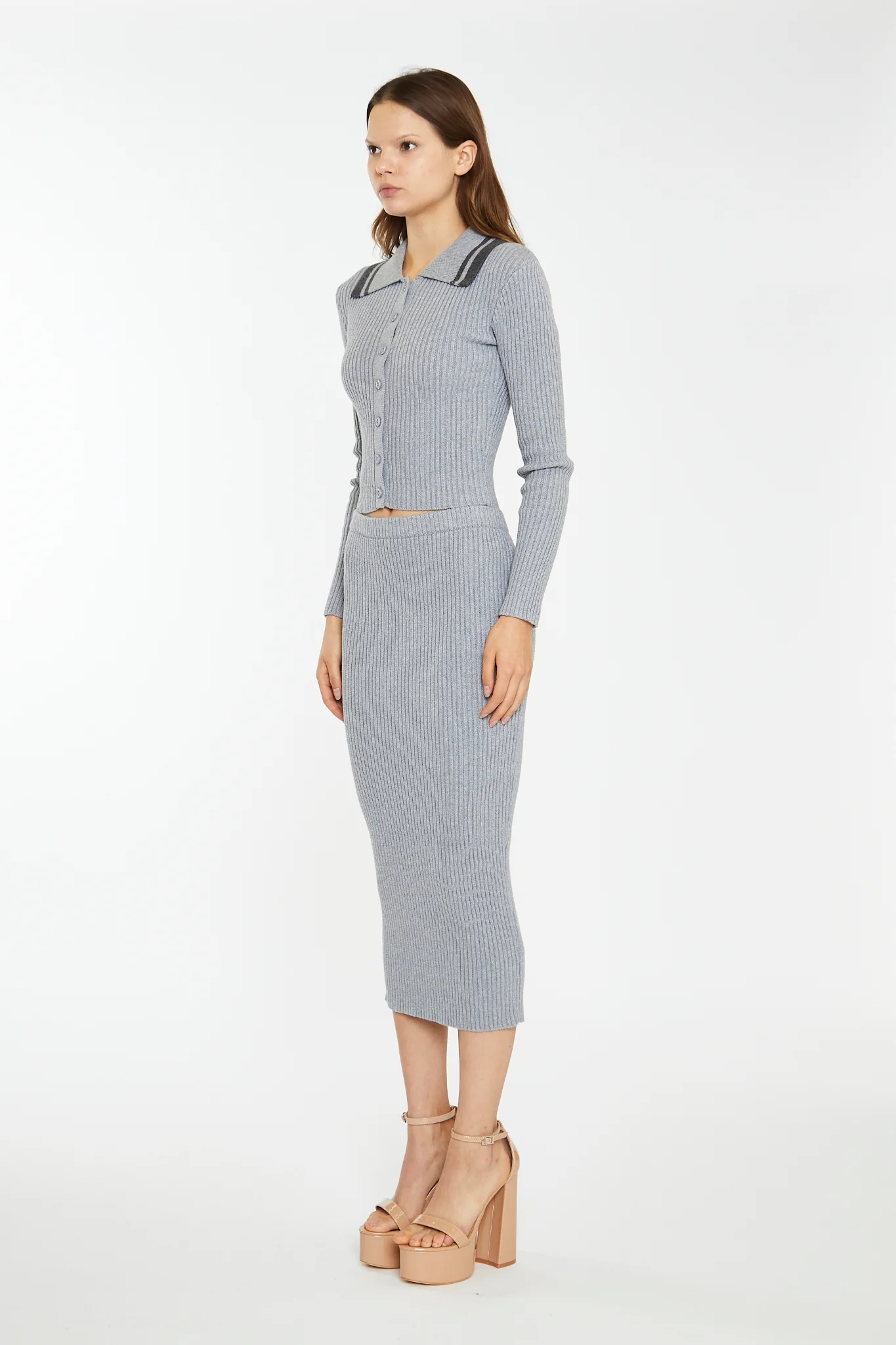 Grey-Marl Charcoal Knitted Shirt - Image 4