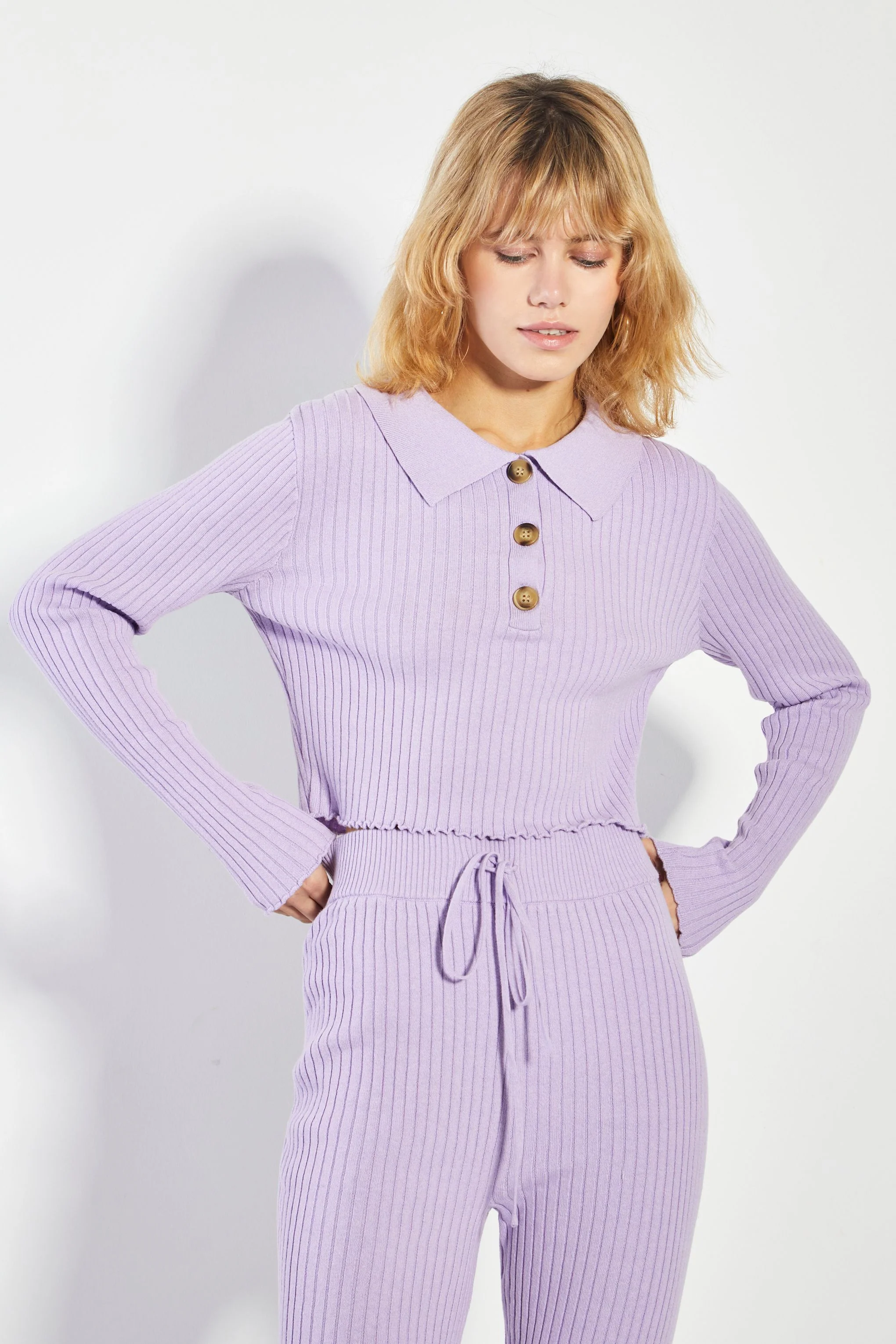 Glamorous Lilac Marl Button Front Jumper - Image 4