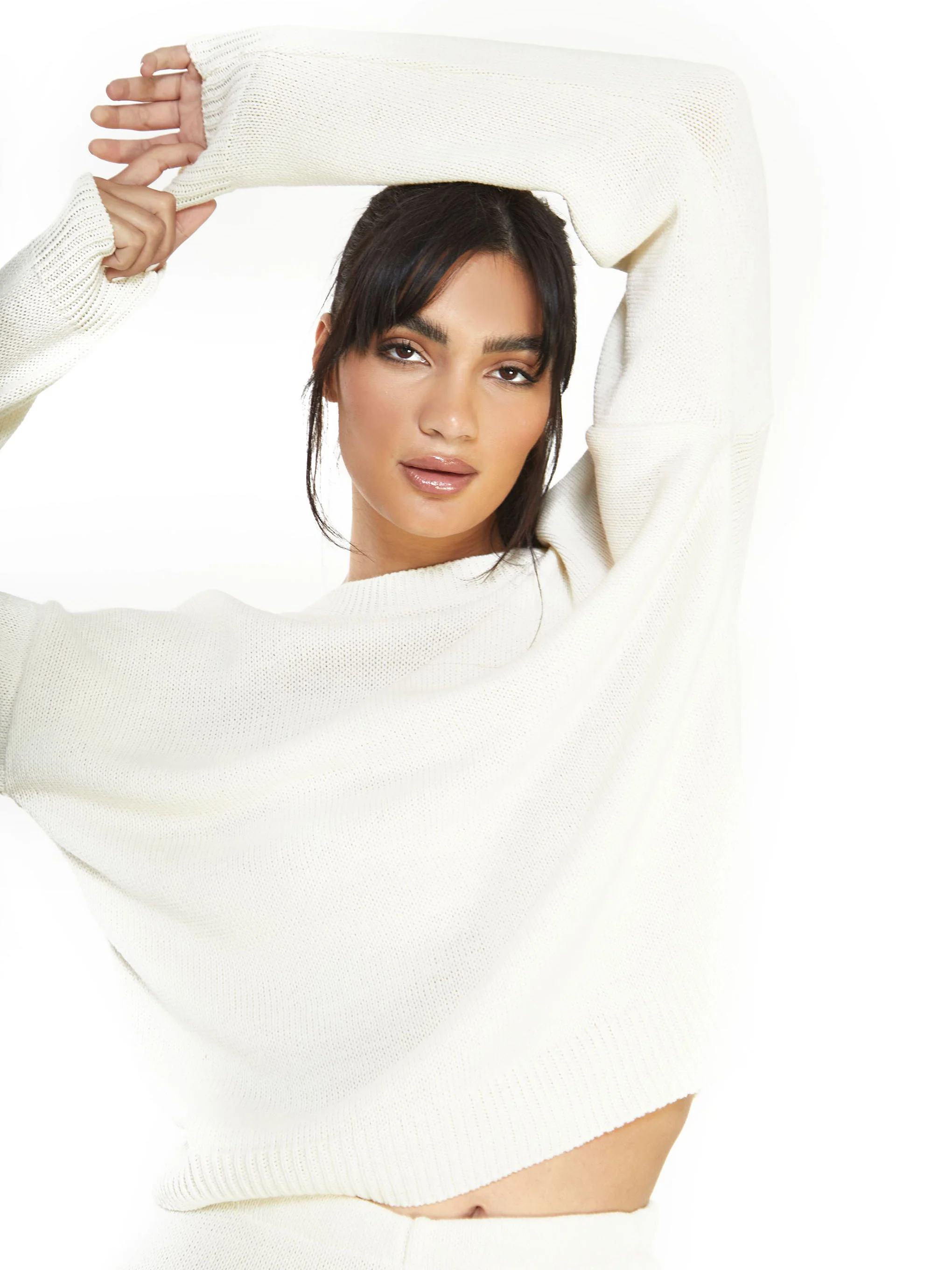 Glamorous Cream Ribbed Long Sleeve Jumper - Image 2