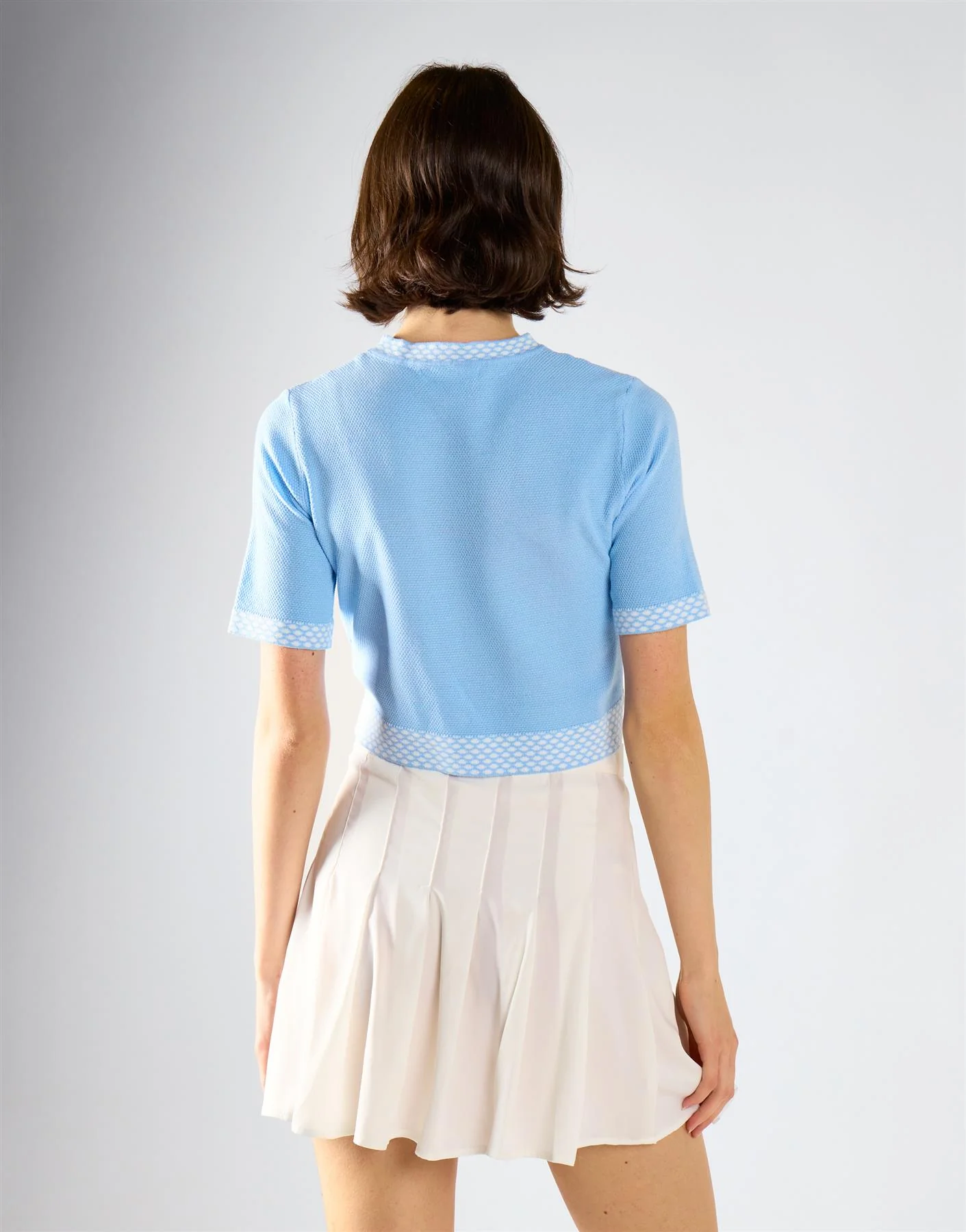 Light Blue White Trim Detail Crop Top - Image 2