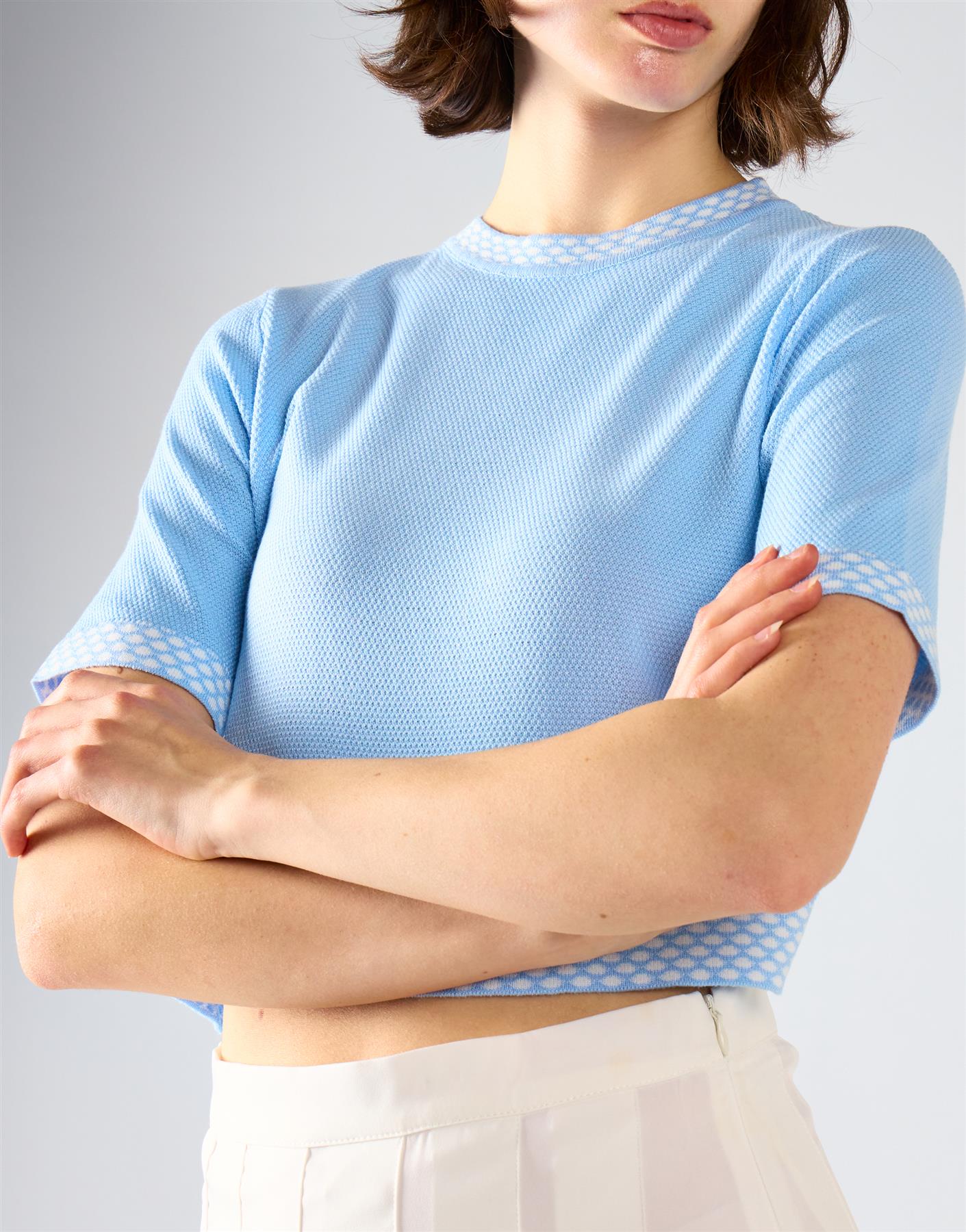 Light Blue White Trim Detail Crop Top - Image 4