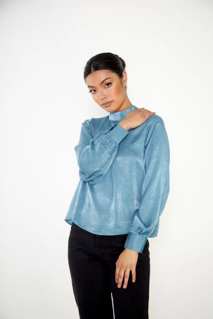 Glamorous Teal Long Sleeve Blouse
