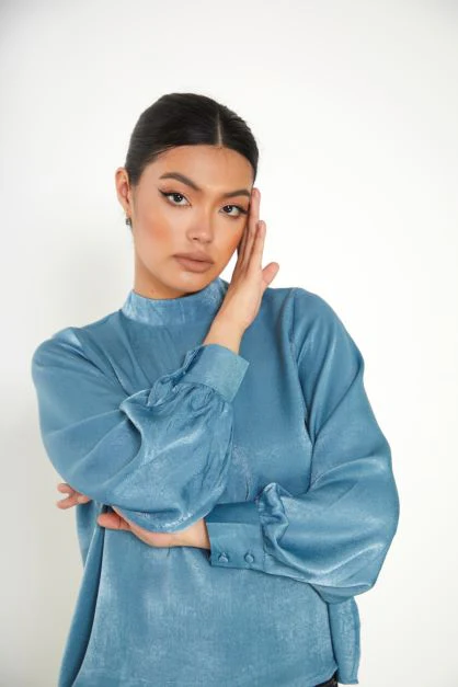 Glamorous Teal Long Sleeve Blouse - Image 3