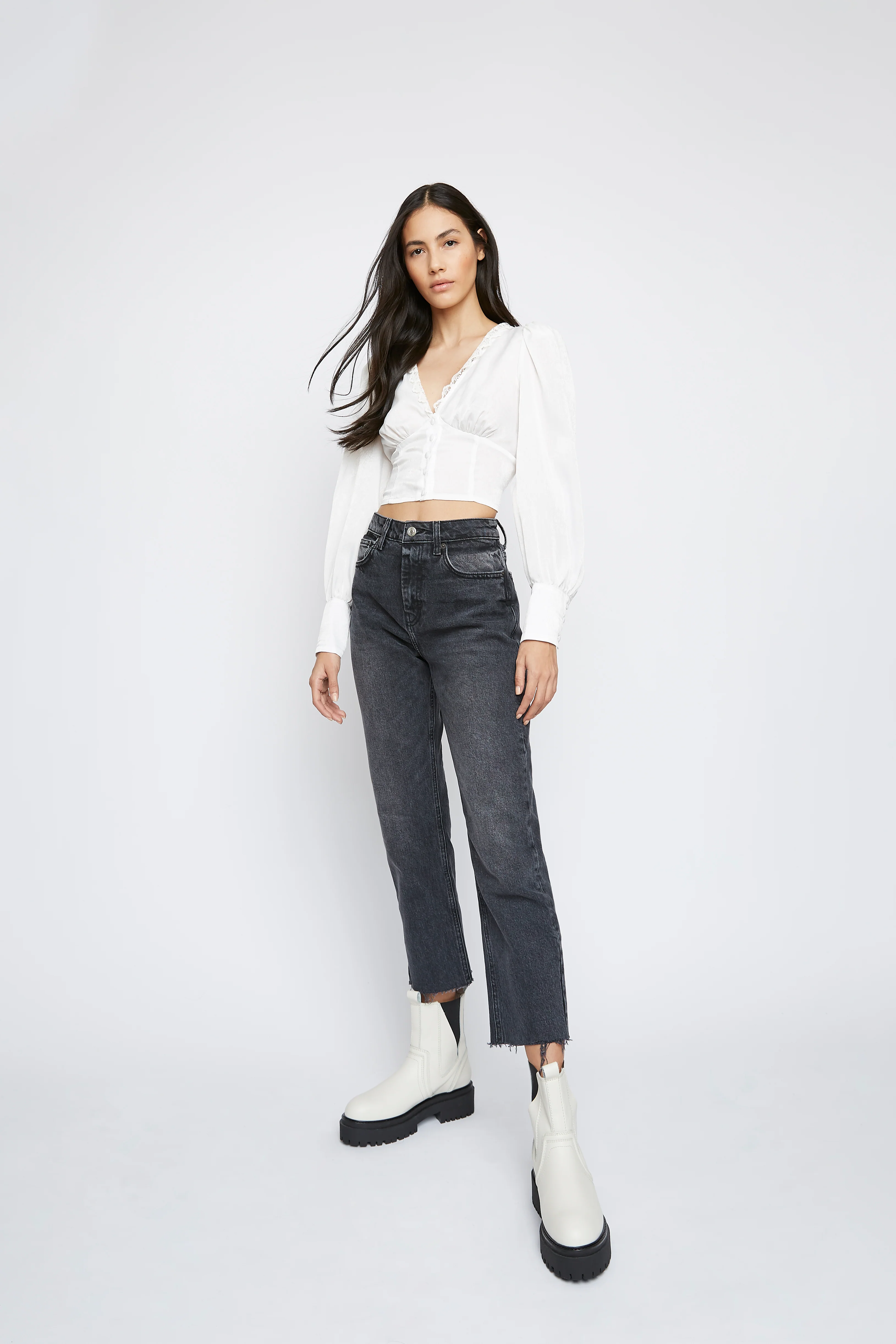 Glamorous White V- Neck Button Front Blouse - Image 2