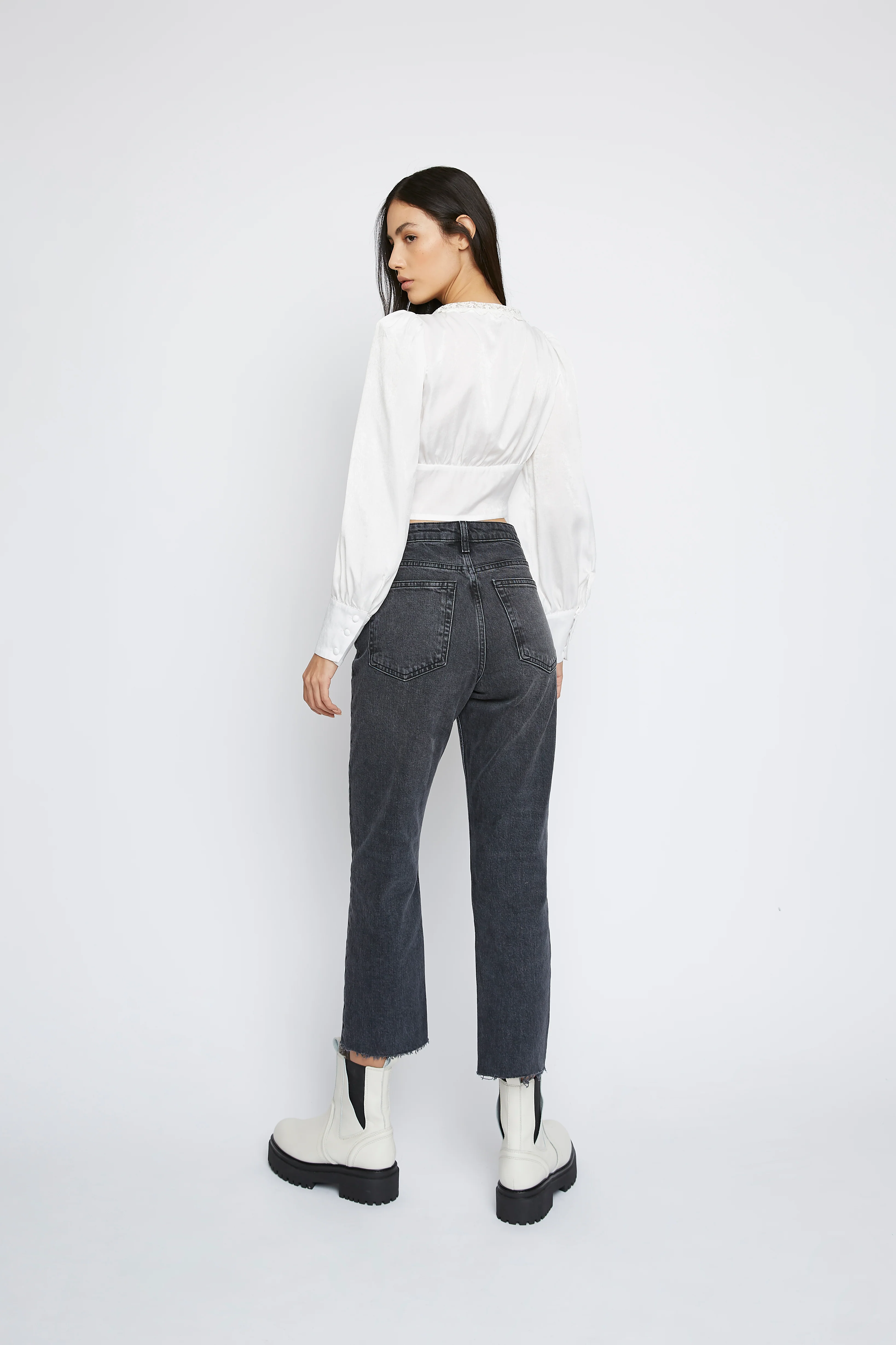 Glamorous White V- Neck Button Front Blouse - Image 3