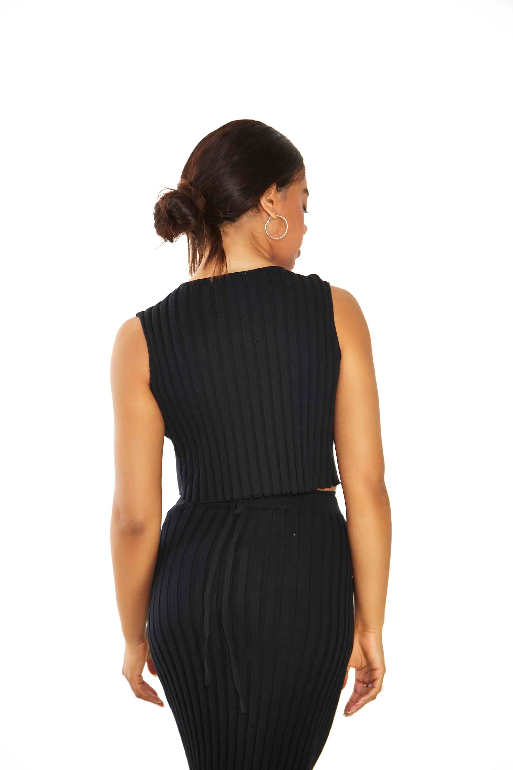 Glamorous Black Rib Knit Crop top with Waist Tie - Image 3