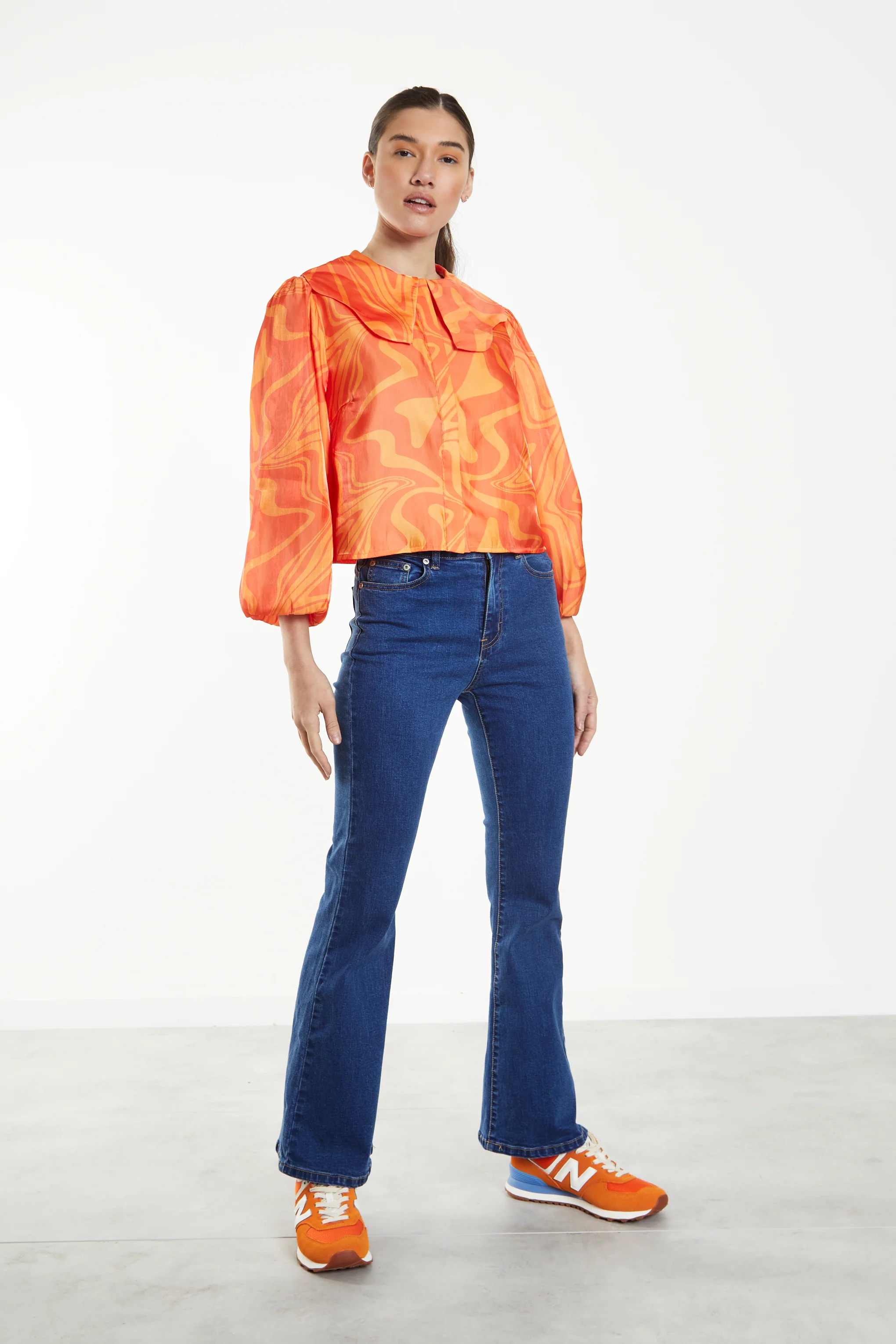 Glamorous Orange Marble Boxy Shirt with Statement Collar - Image 4