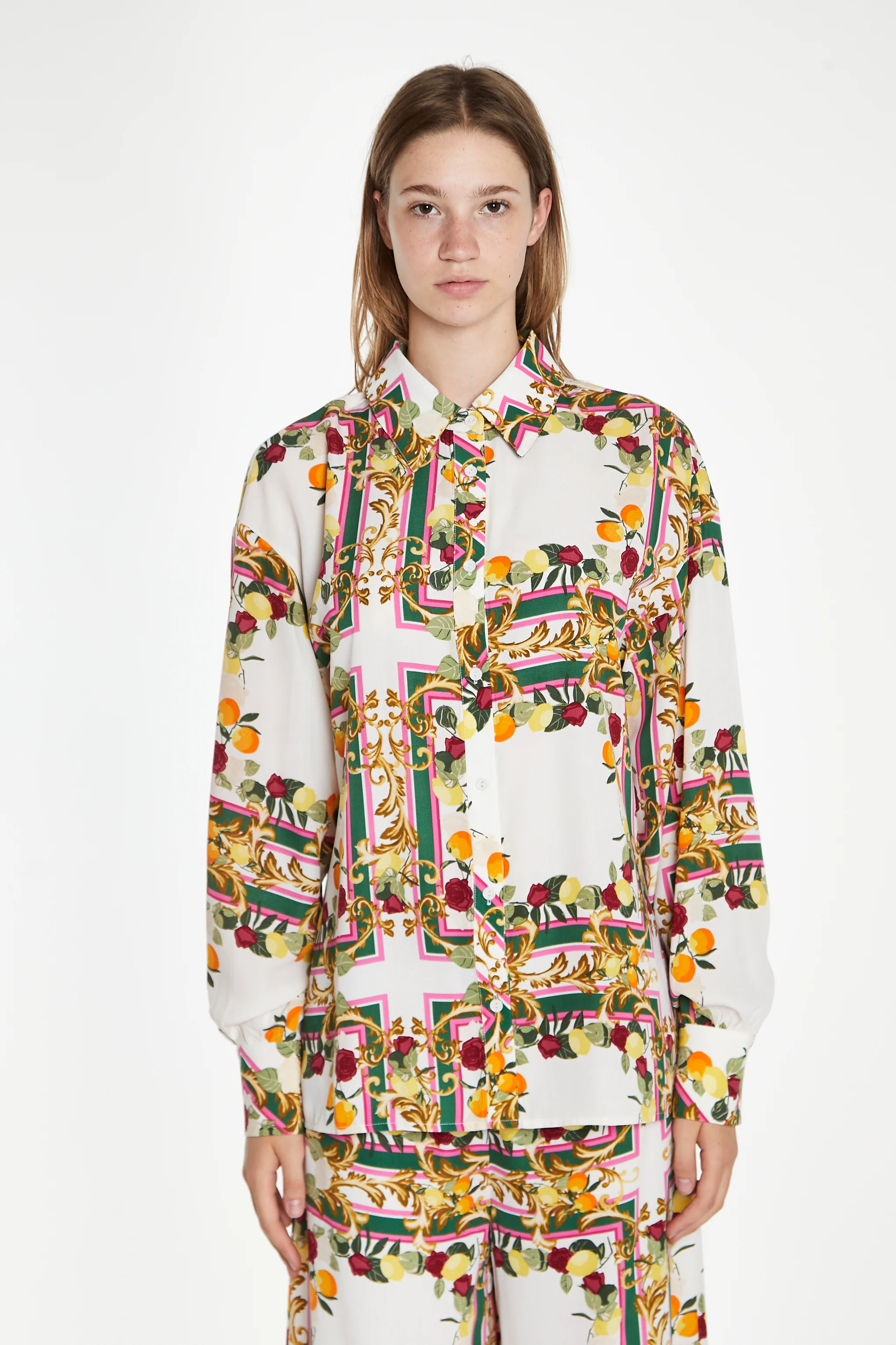 Citrus Scarf Print Long Sleeve Shirt