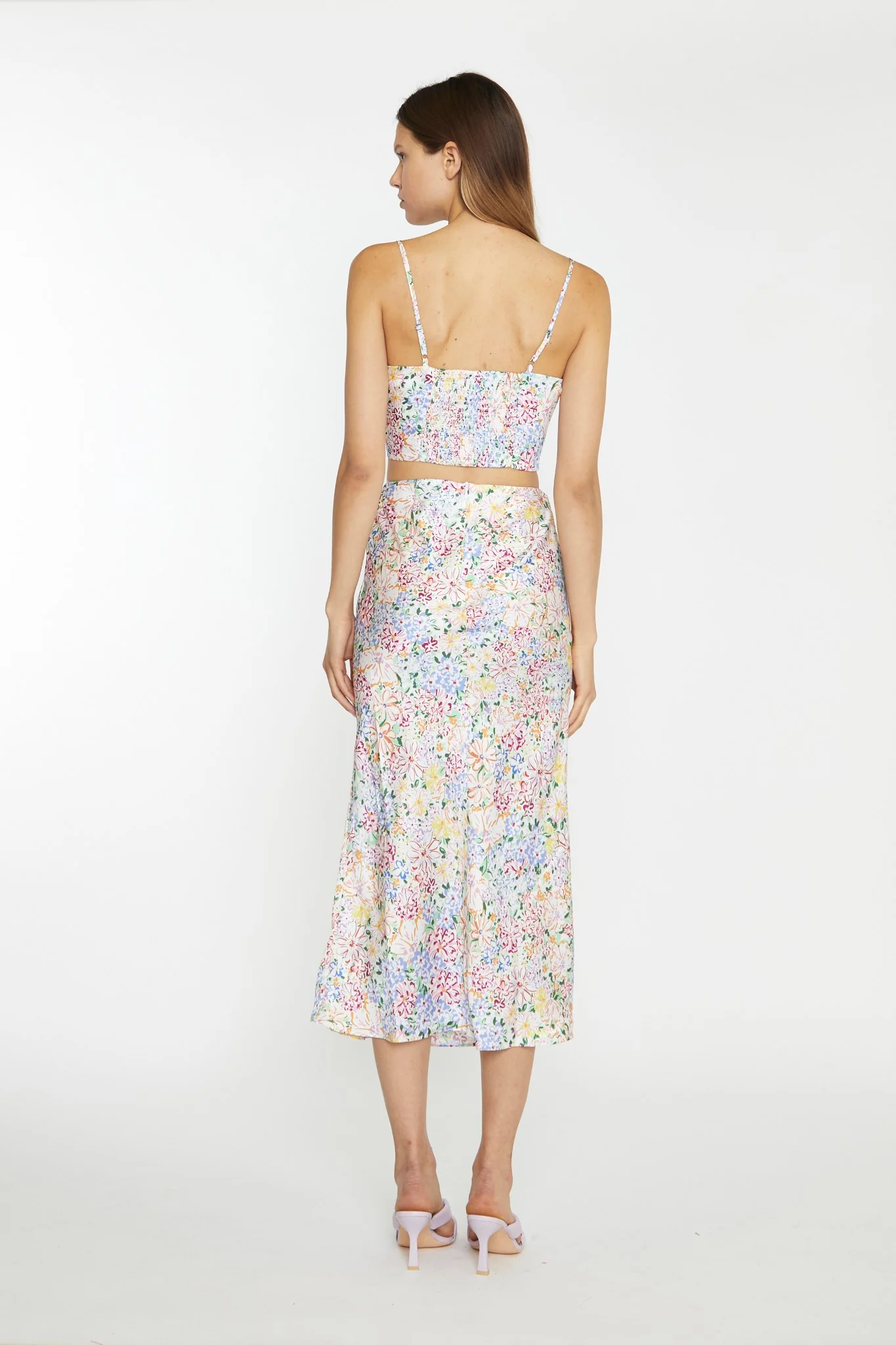 Painted Multi-Floral Ruched Bust Cup Crop-Top - Image 2