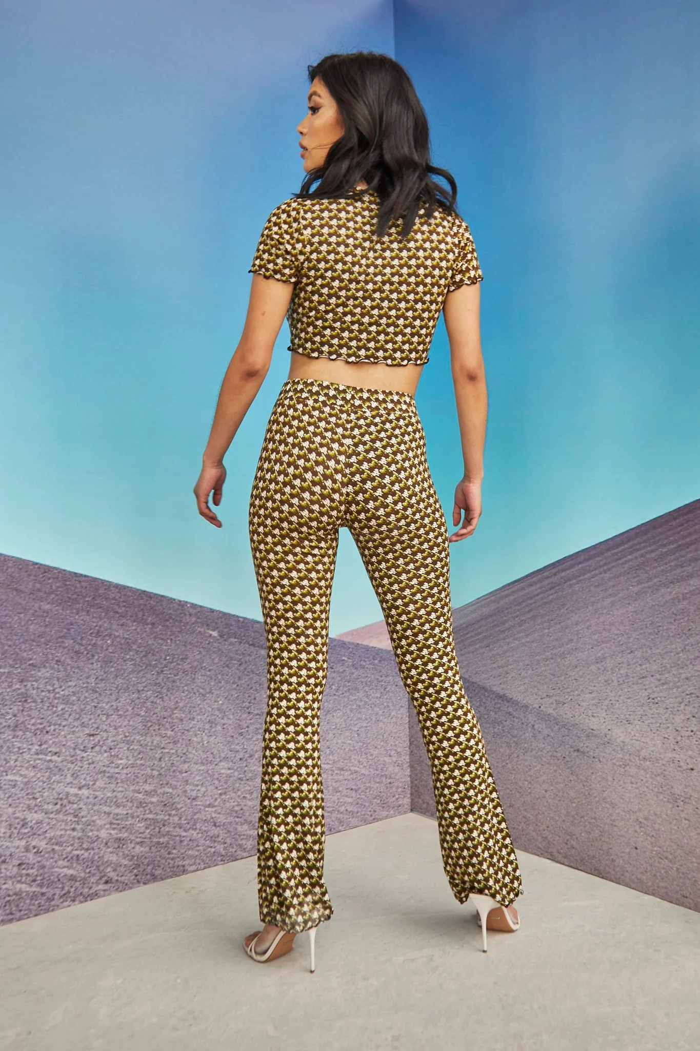Glamorous Care Khaki Hounds Tooth High Waisted Trousers - Image 2