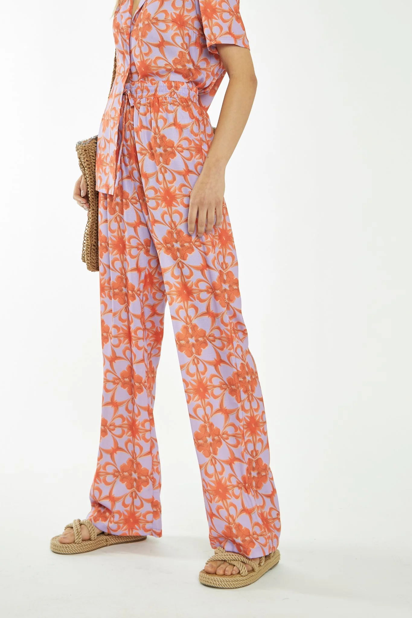 Lilac-Orange Tribal Print High-Waisted Trousers - Image 3