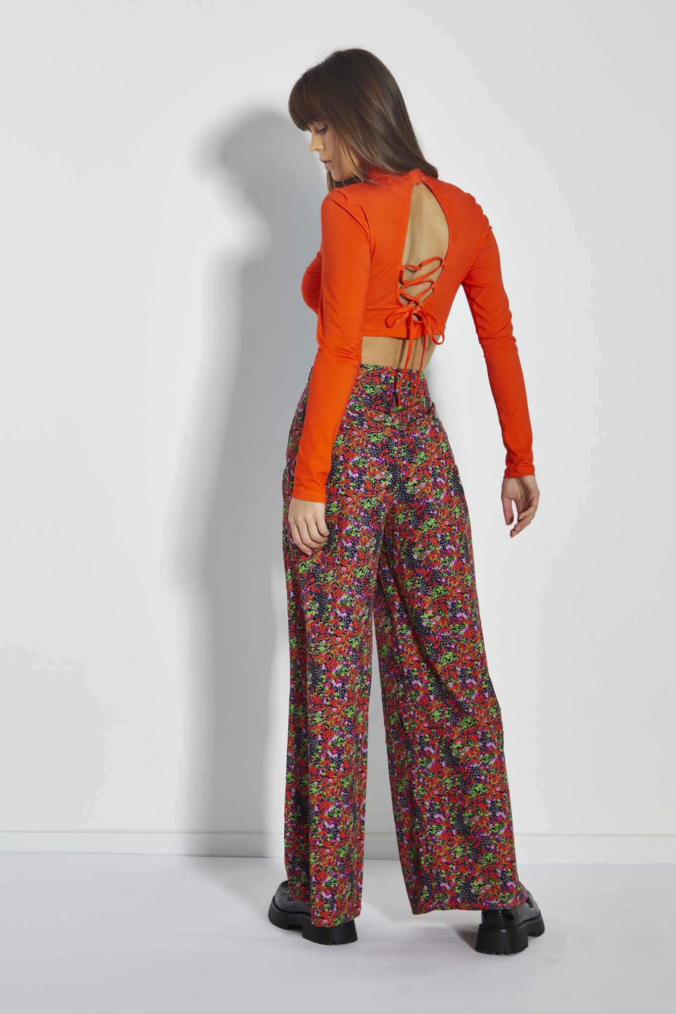Glamorous Care Purple Orange Ditsy Wide Leg Trousers - Image 2