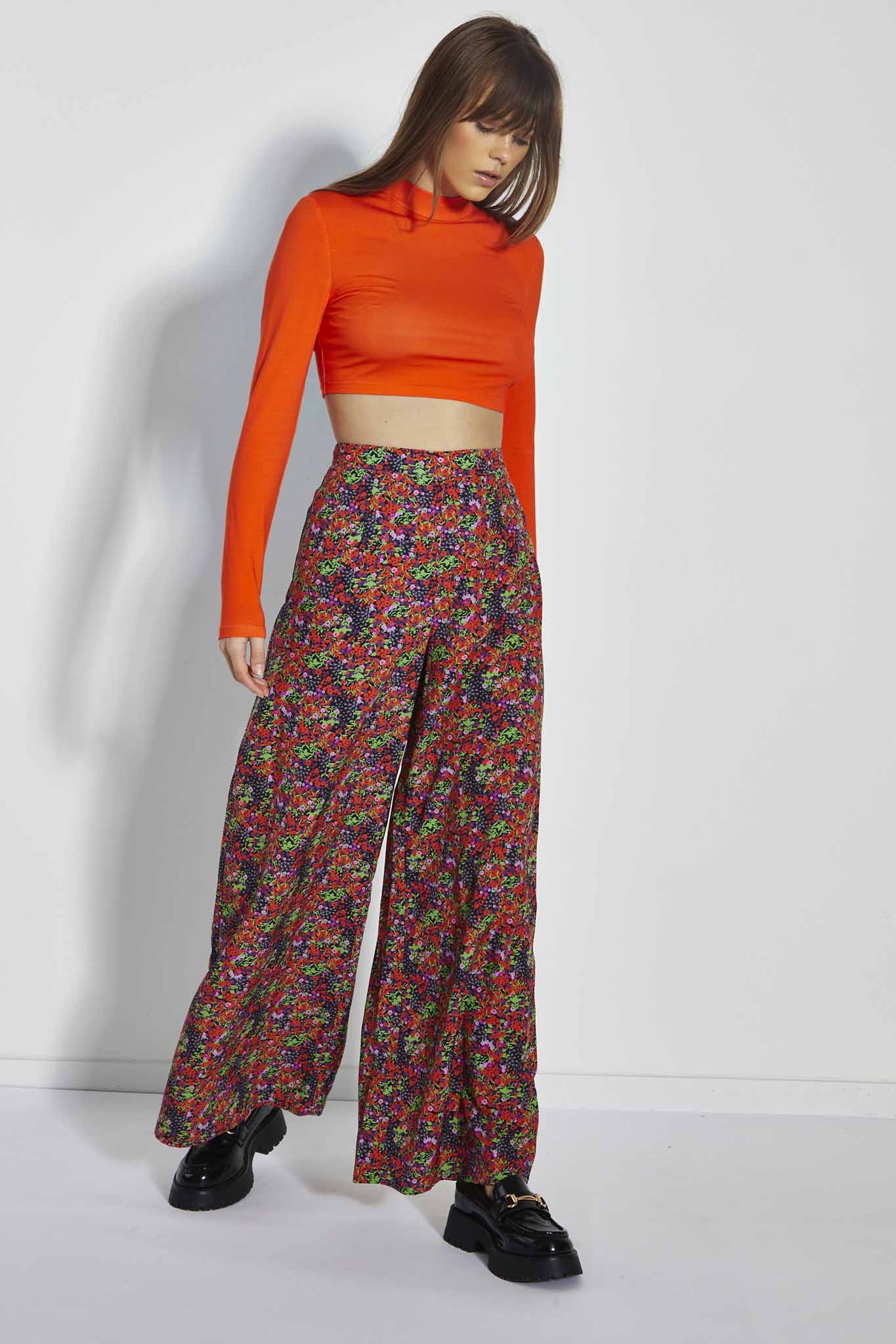Glamorous Care Purple Orange Ditsy Wide Leg Trousers - Image 3
