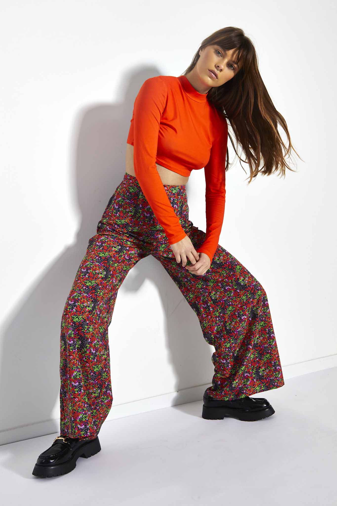 Glamorous Care Purple Orange Ditsy Wide Leg Trousers - Image 4