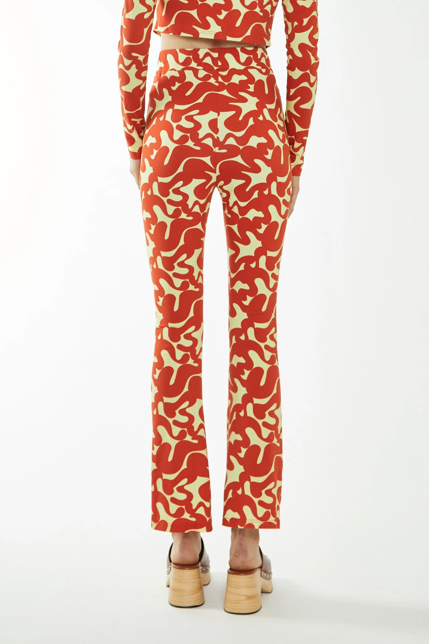 Banana-Orange Squiggle Jersey Flared Trousers - Image 3