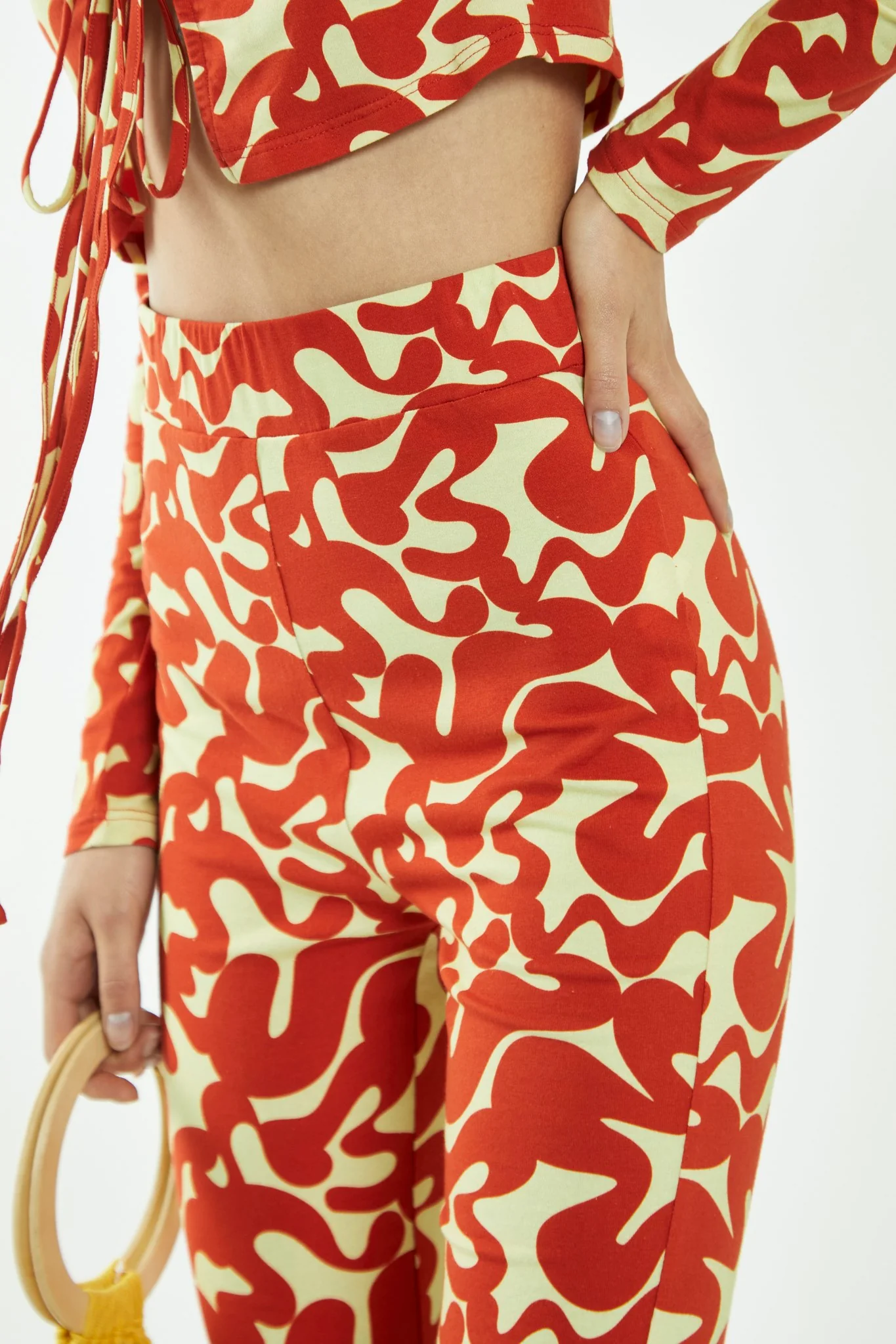 Banana-Orange Squiggle Jersey Flared Trousers - Image 4