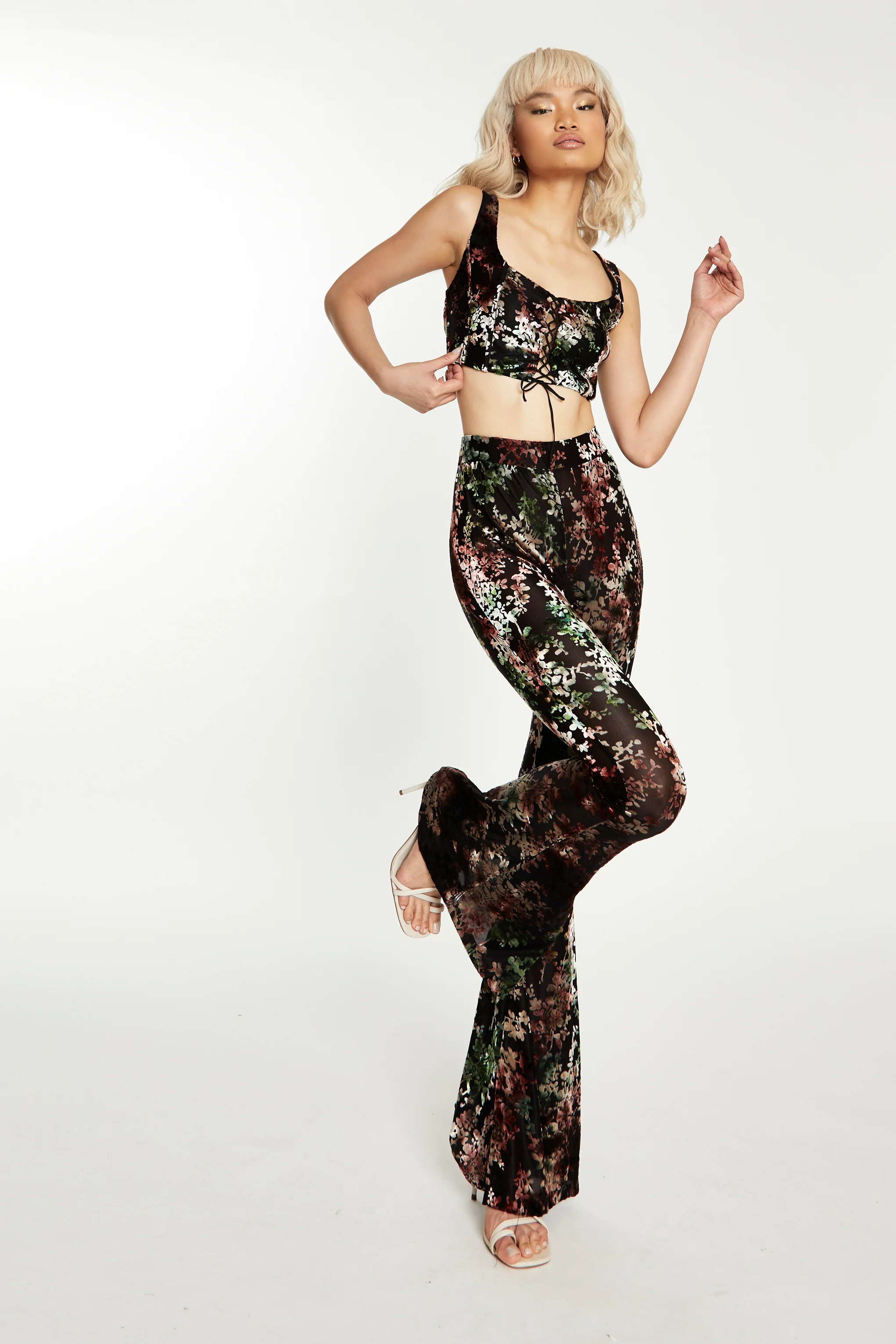 Glamorous Black Multi Devore Flared Trousers - Image 4